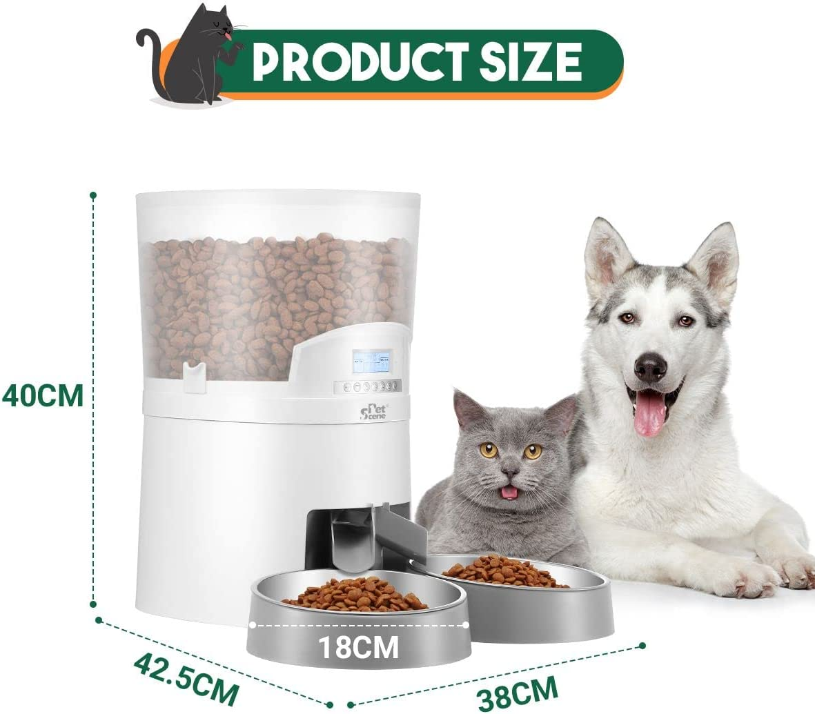 Pet Scene Automatic Cat Feeder 7L Auto Pet Feeder Dog Food Dispenser Voice Recorder with 2 Bowls LCD Screen,6 Meal/Day image number 1