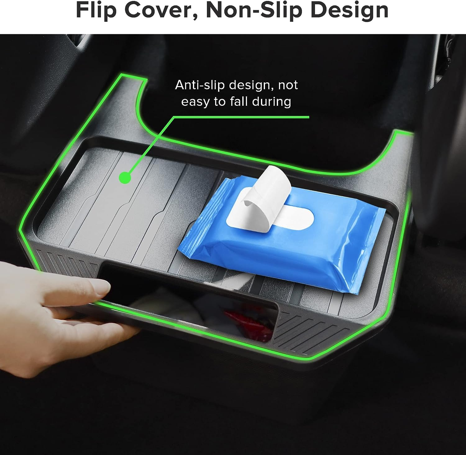 Compatible with Model Y Organizer Backseat Storage Box Trash Can, Rear Center Console Organizer Second Row Container, Interior Car Accessories for Model Y 2020-2023 (Black) image number 6