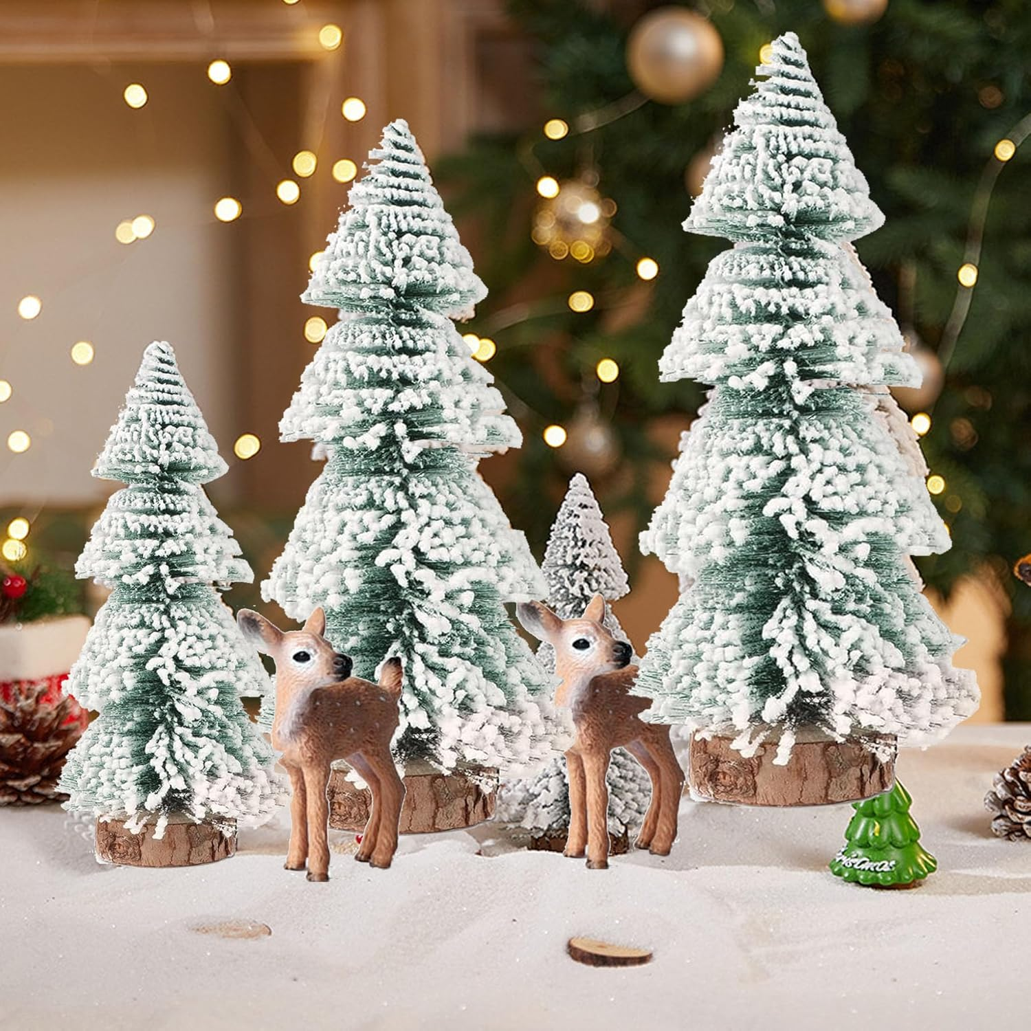 (15/20/25 Cm) 5 Pieces Mini Christmas Tree Elk Artificial Christmas Tree Table Christmas Tree Small Miniature Fir with Snow Effect Green Christmas Decoration Christmas Table Decoration for DIY Crafts image number 3