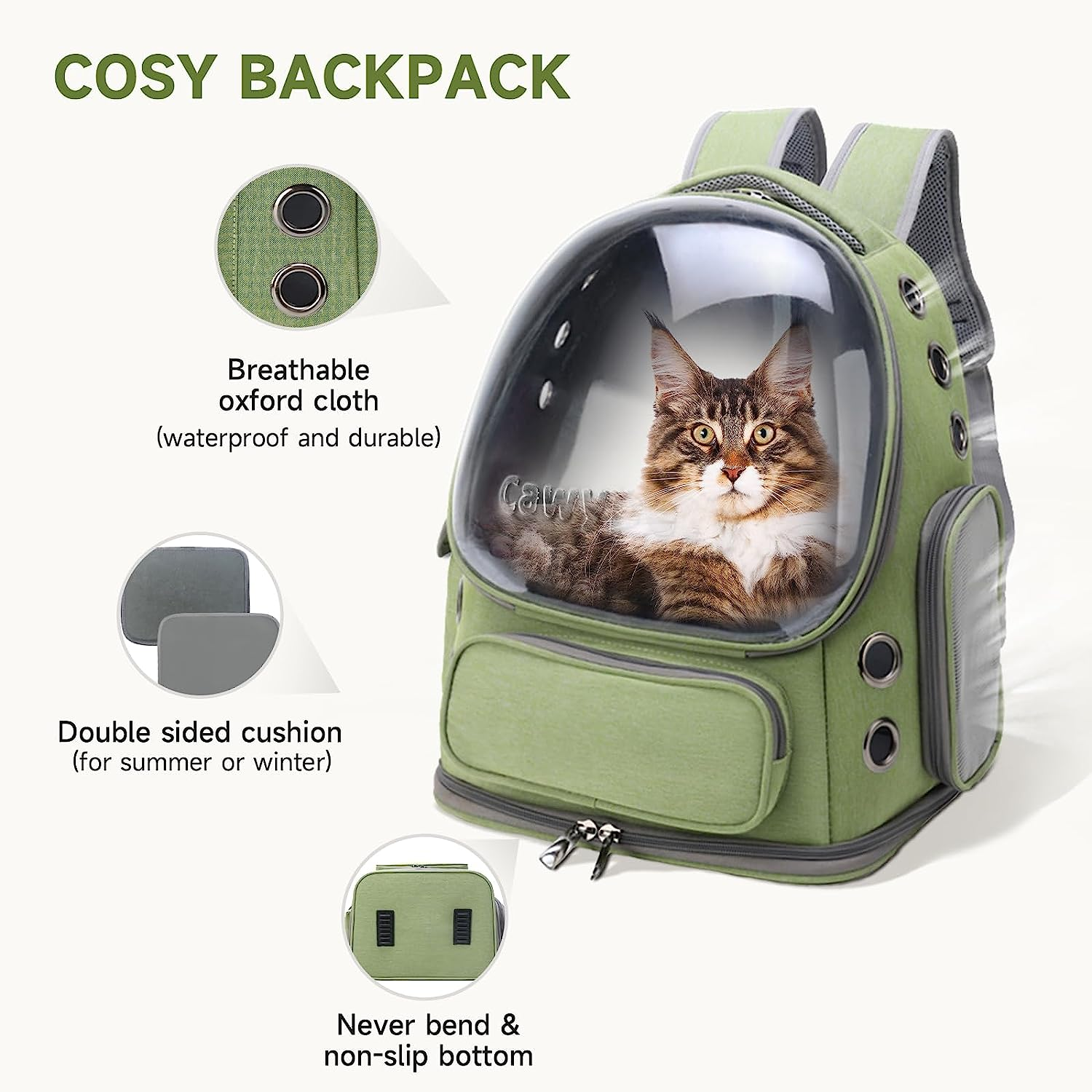 Cat Backpack Carrier, Breathable Cat Carrier Foldable Bubble Backpack for Kitty to Medium Cat Small Dog up to 15Lbs Travel Hiking Transparent Pet Carrier image number 6