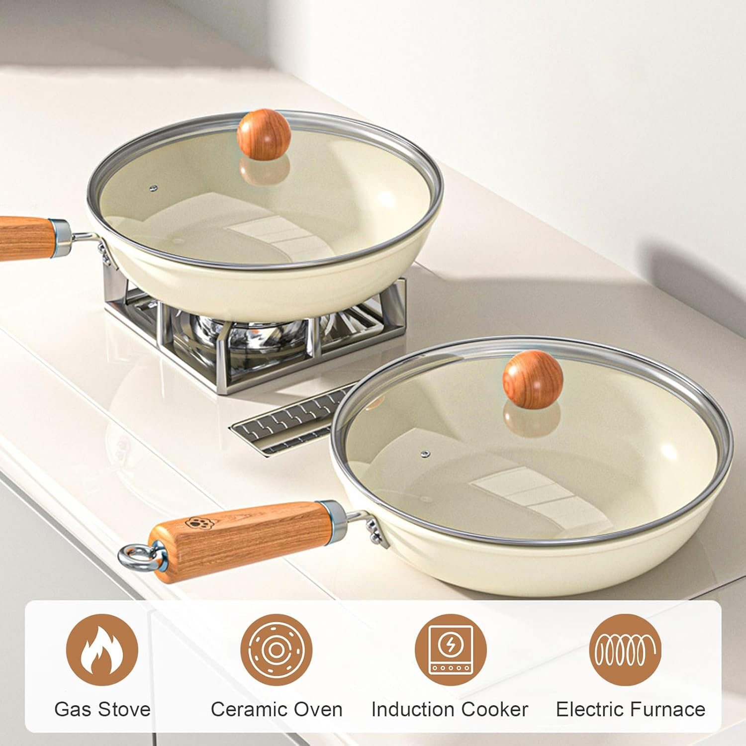 Nonstick Frying Pan Skillet, 24 CM Large Skillet with Lid, Ceramic Omelet Pan with Heat Resistant Handle, Skillet Induction Cookware for All Stove Tops, PFOA and Pfas-Free image number 6