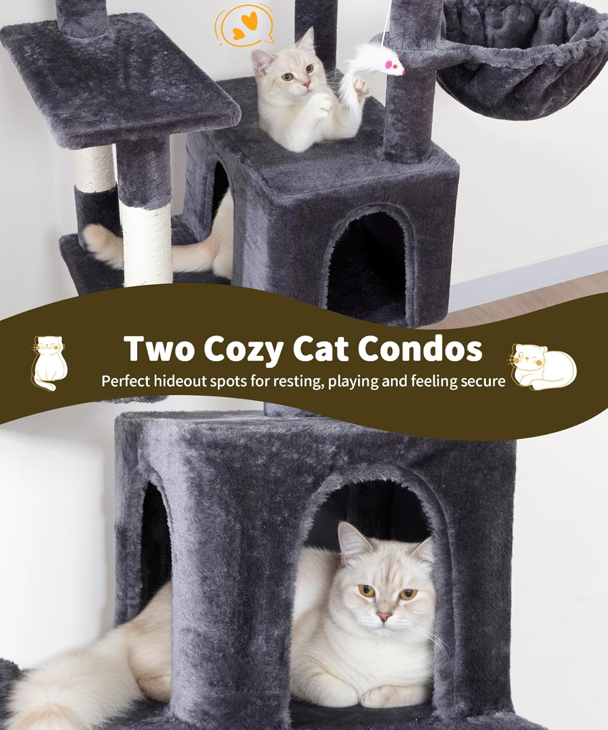 AMHANCIBLE Cat Tree, 180 Cm Tall for Indoor Adult Cats, Large Multi-Level Tower with Scratching Post, Hammock, Condos, Hanging Basket, Activity Center to Play and Sleep, Dark Grey, PT18DG image number 6