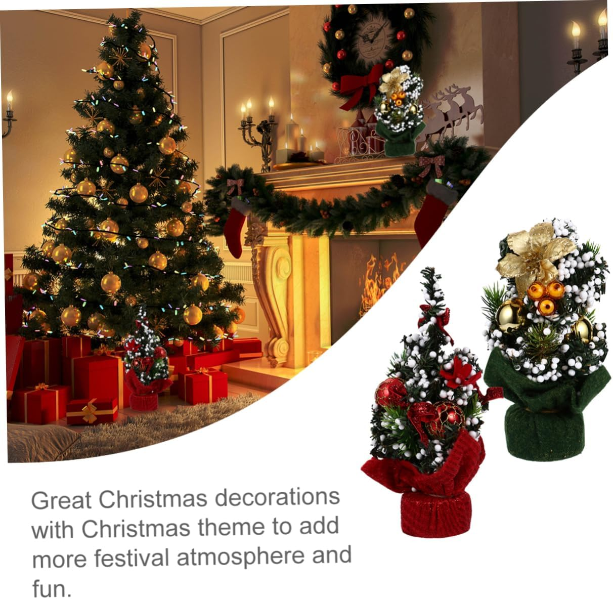 2Pcs Mini Christmas Tree Decor Artificial Ornaments for Festive Celebrations for Home Office Cafe and Holiday Parties Vibrant Colors Secure Base image number 2