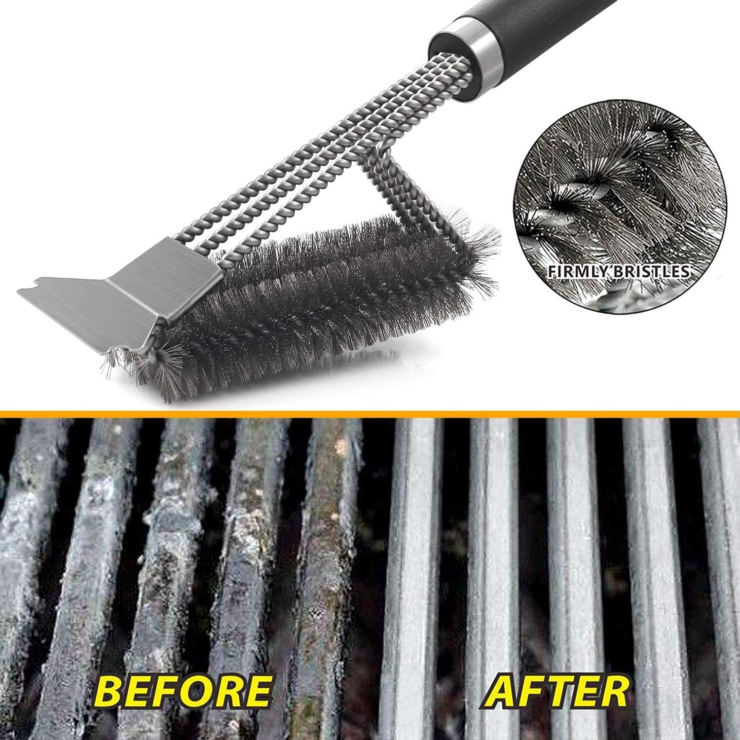 Grill Brush and Scraper, Best BBQ Cleaner, Stainless Steel Wire Bristles Brush Double Scrapers and Stiff 18 Inch Handle, Best Barbecue Cleaning Brush for All Grill Types, Ideal Barbecue Accessorie
