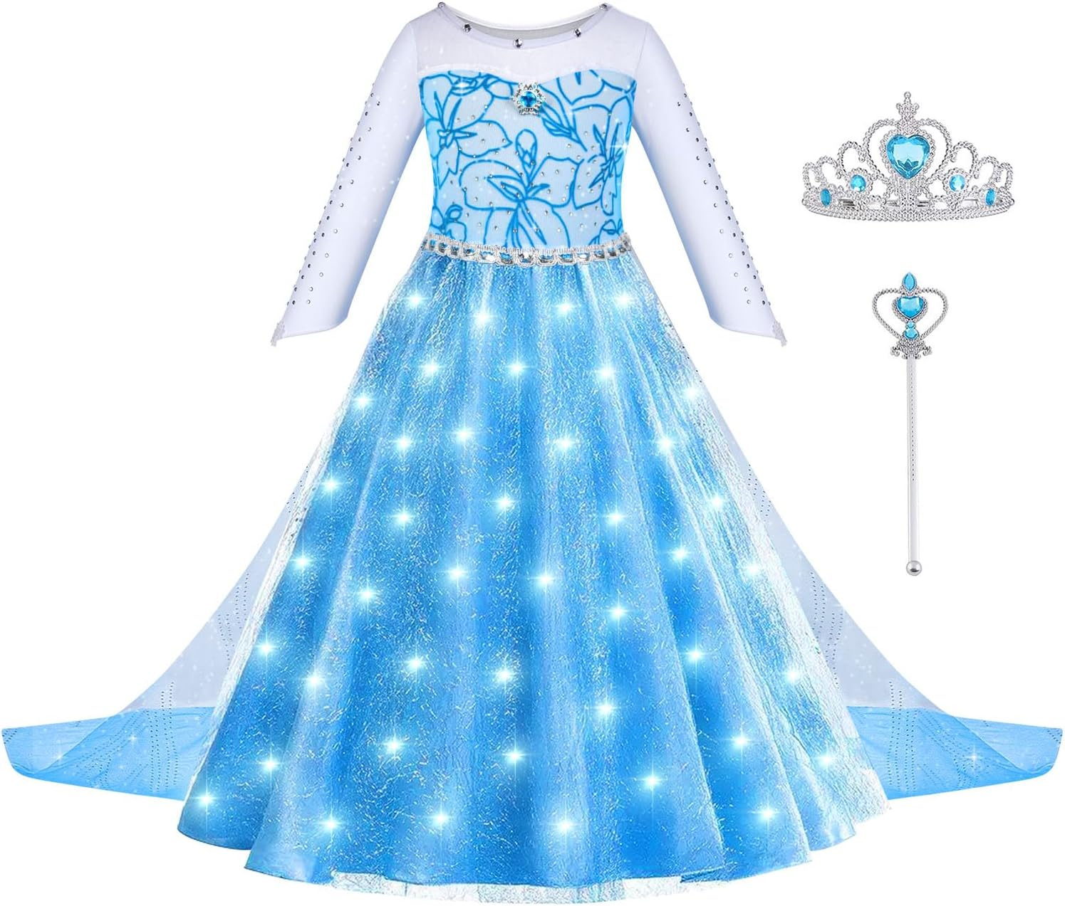 ACWOO Princess Costumes for Girls, Light up Magical Snow Princess Dress, Light up Princess Dress Girls, Christmas Halloween Elsa Dress with LED, Princess Fancy Dress for Birthday, Cosplay image number 3