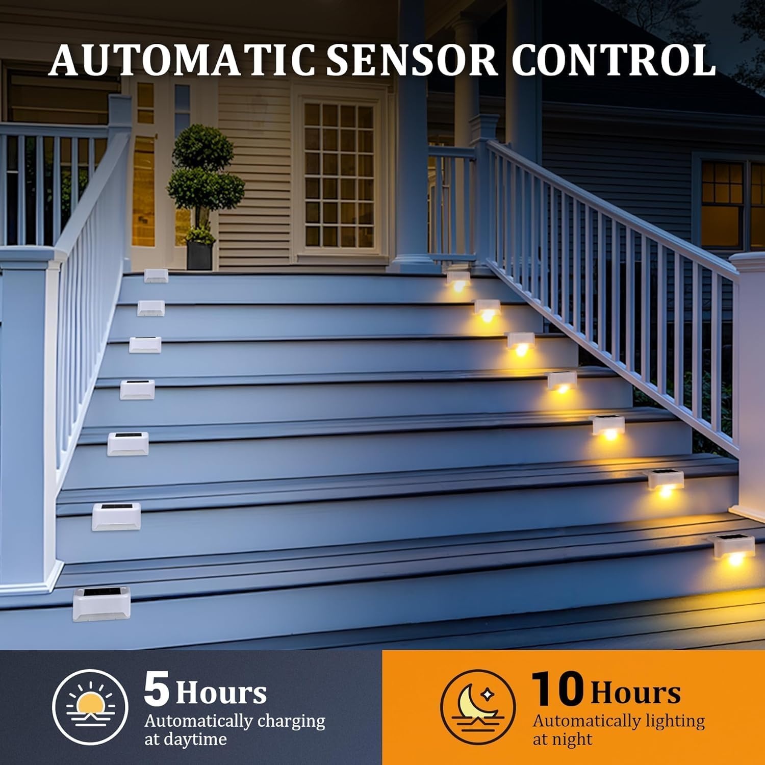 Solar Deck Lights 16 Pcs, Solar Step Lights Outdoor Waterproof Led Solar Fence Lamp for Patio, Stairs, Garden Pathway, Step and Fences (Warm White)