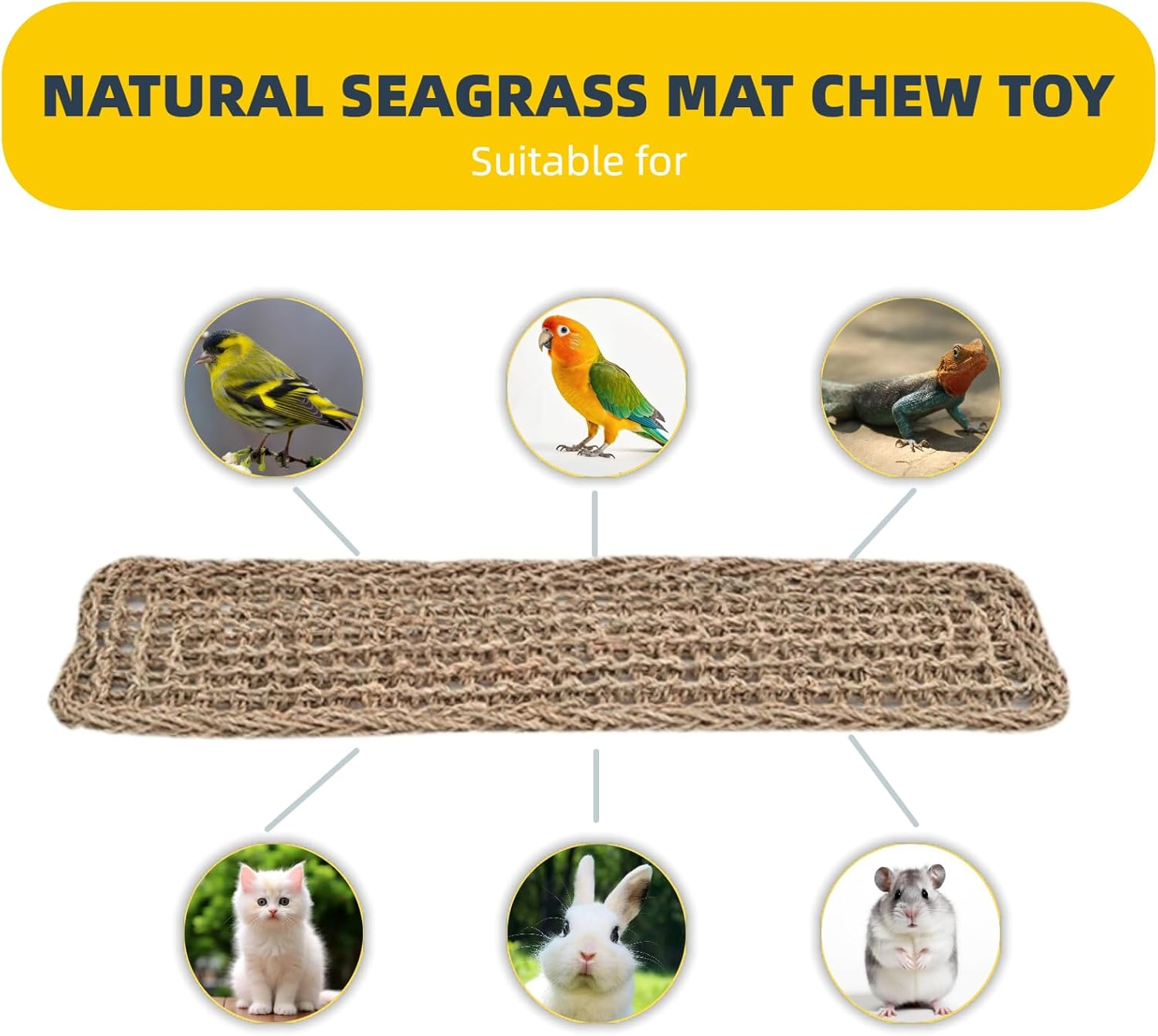 Natural Seagrass Bird Hammock Mat 29X7 Inch with 4 Hooks | Parrot Cage Chew Toy & Climbing Ladder | for Parakeet Lovebird Cockatiel Conure Budgie | Foraging Chewing Perching Birds image number 4