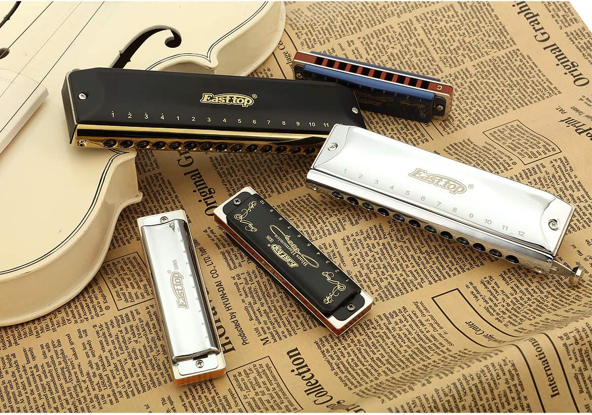 East Top Harmonica, 10-Hole 20 Tones Professional Diatonic Blues Harmonica Key of a with Silver Cover Probgrade Harmonicas for Professionals, Beginner, Students, Adults and Kids, as Best Gift image number 1