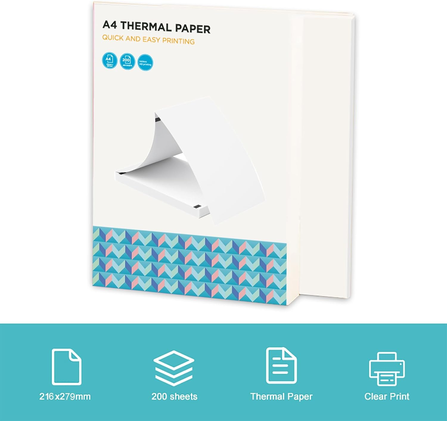 Thermal Paper 200 Sheet US Letter Size Fan Folded Printing Paper for Thermal Printer Bpf-Free Waterproof and Oil-Proof Multipurpose for Document Files Home and Office Size-216X279Mm(8.5X11Inch)