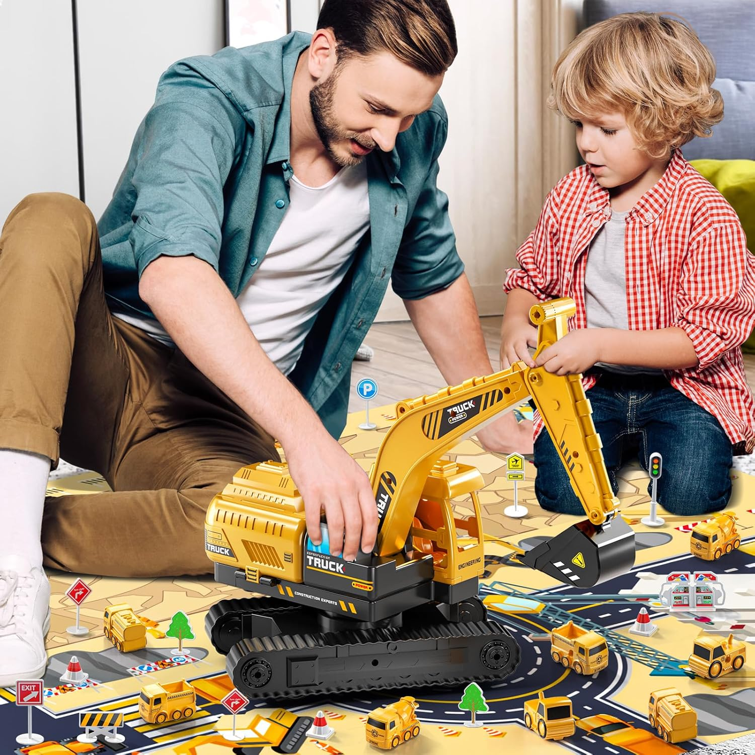 TEMI Construction Truck Toys for Boys 3 4 5 6 7 Years Old - Engineering Digger Race Tracks, Kids Excavator Crane Toys for Toddlers and Kids 3+ Years, Birthday Gift Boys & Girls Aged 4-6 image number 4