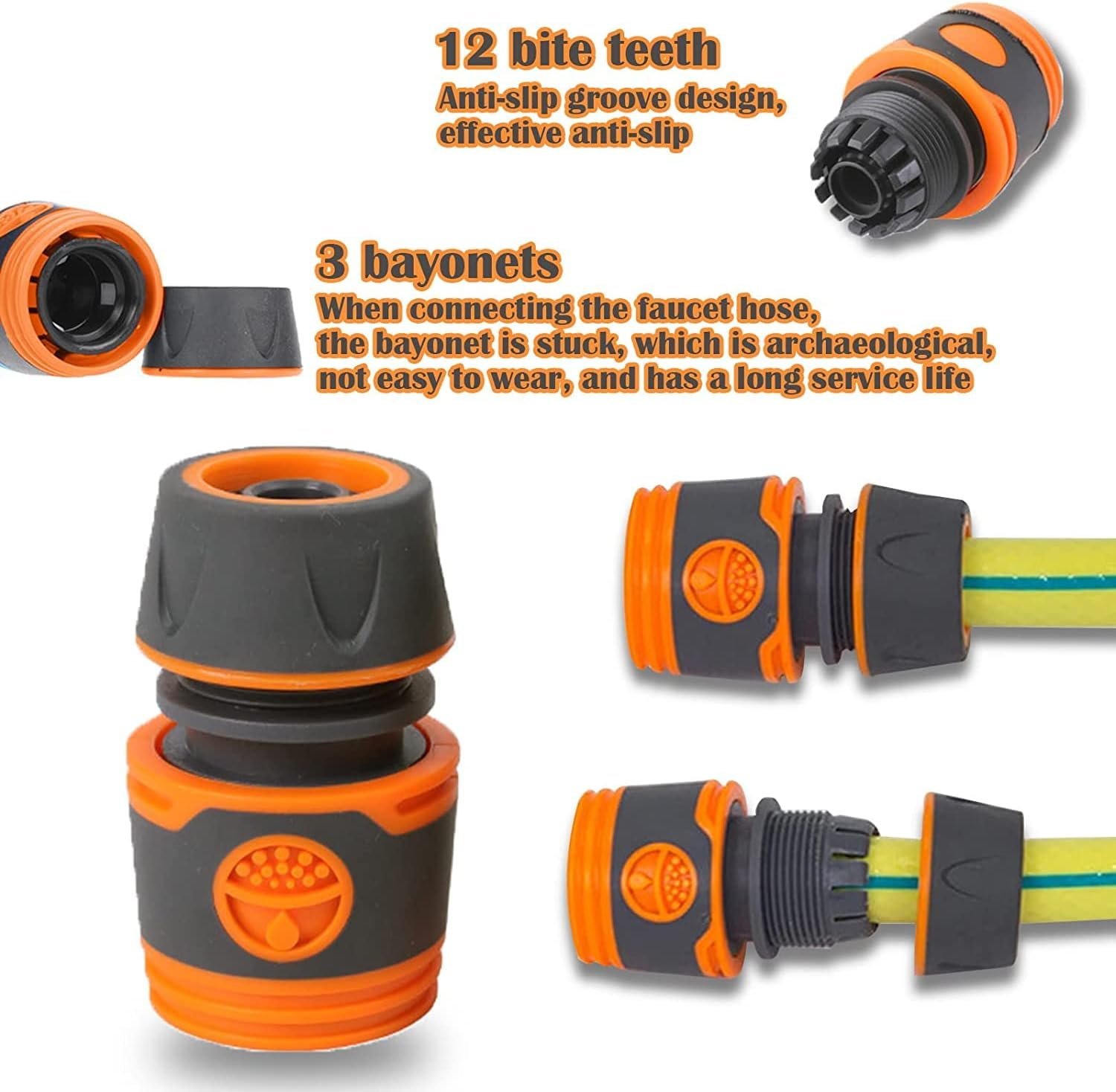 Garden Hose Nozzle, 8 Watering Patterns, High Pressure, Metal Body, Plastic and Rubber, Threaded Connection, 2 Ports, Ideal for Lawn, Garden, Car Washing, Pets image number 4