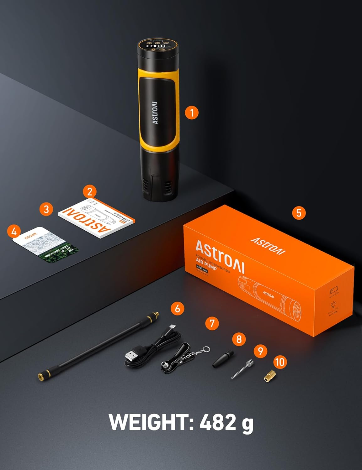 Astroai Portable Electric Bike Pump 150 PSI, Multifunction Tyre Inflator Air Compressor with Digital Pressure Gauge/Ledlight/Powerbank, 4500Mah Rechargeable Tyre Pump for Bike, Motorbike, Car, Ball image number 1