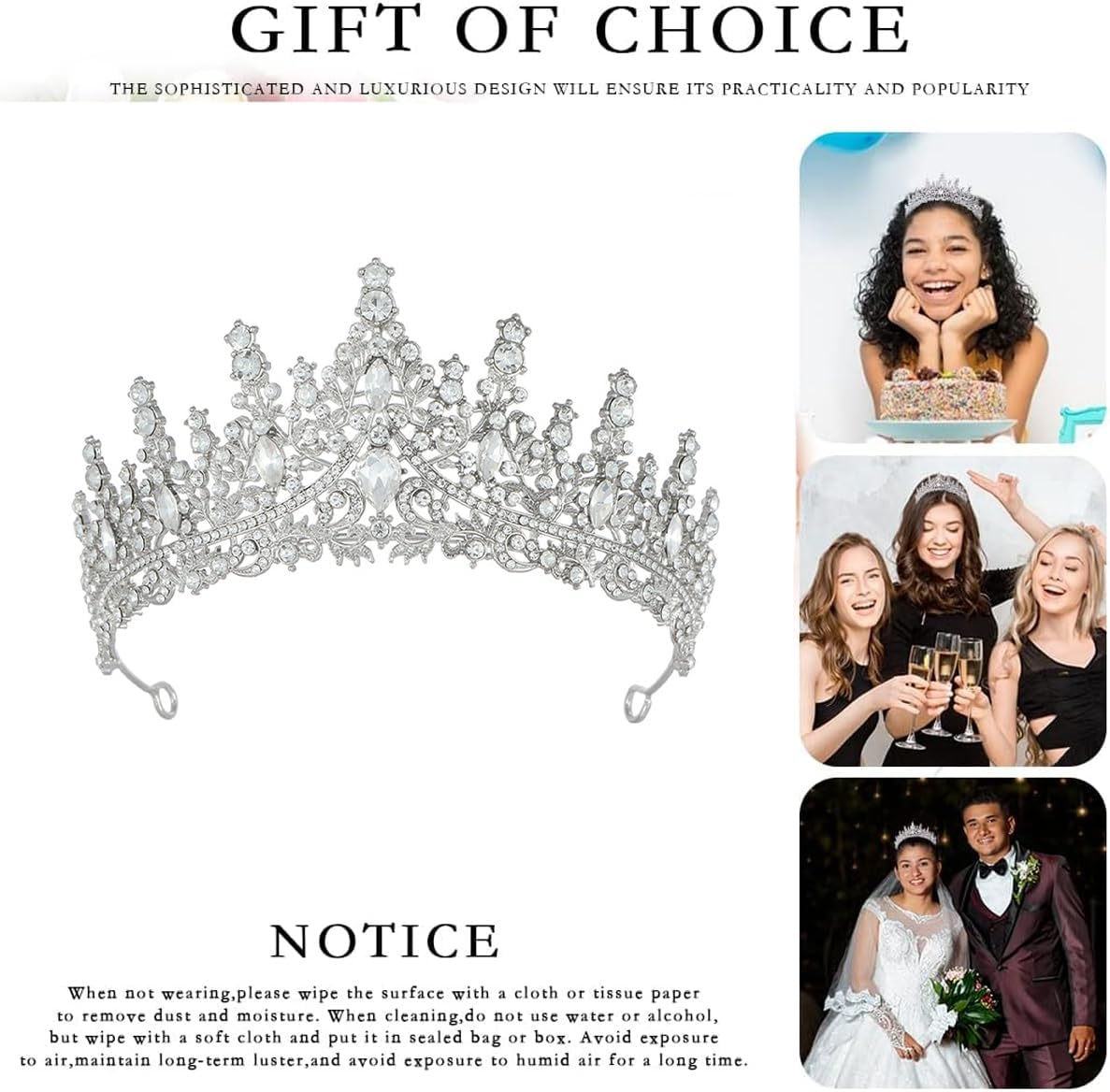 AIMALL Luxury Bridal Crown, Full Diamond Crystal Headband, 5.9 Inches Wide, Available in 6 Colors, Perfect for Weddings and Special Occasions - Gold-White image number 4