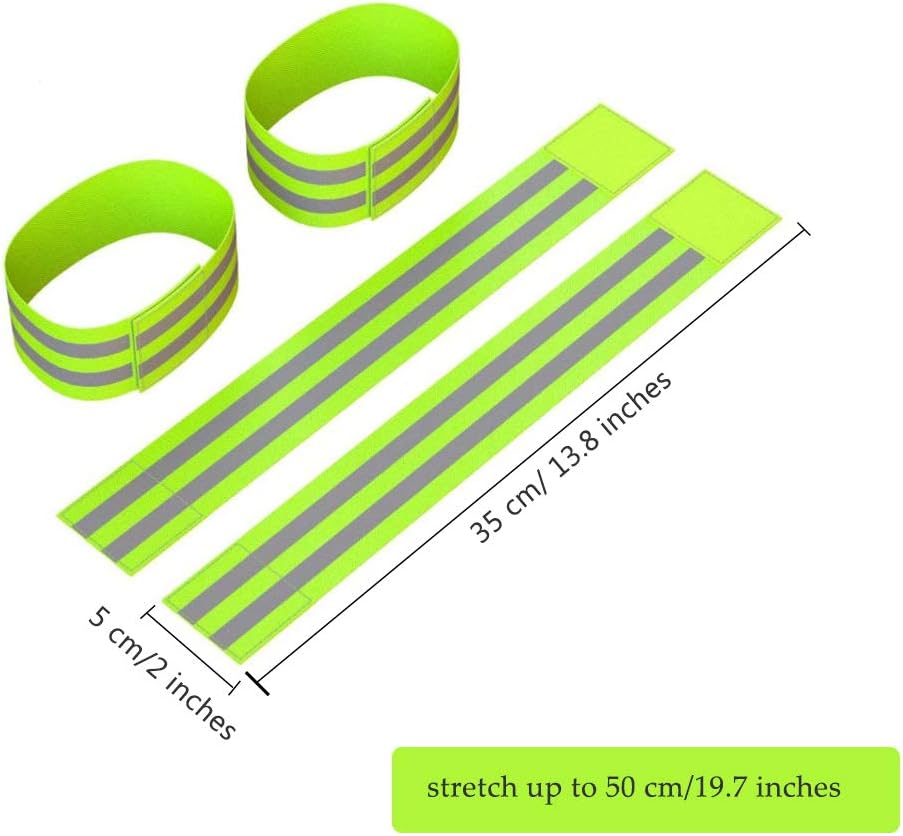 4PCS High Visibility Armbands, Elasticated Ankle Bands Hi Vis Reflective Running Armbands Wristbands Slap Armbands Reflector Strips Safety Bands for Running Walking Cycling Jogging Nigh Outdoor Safety