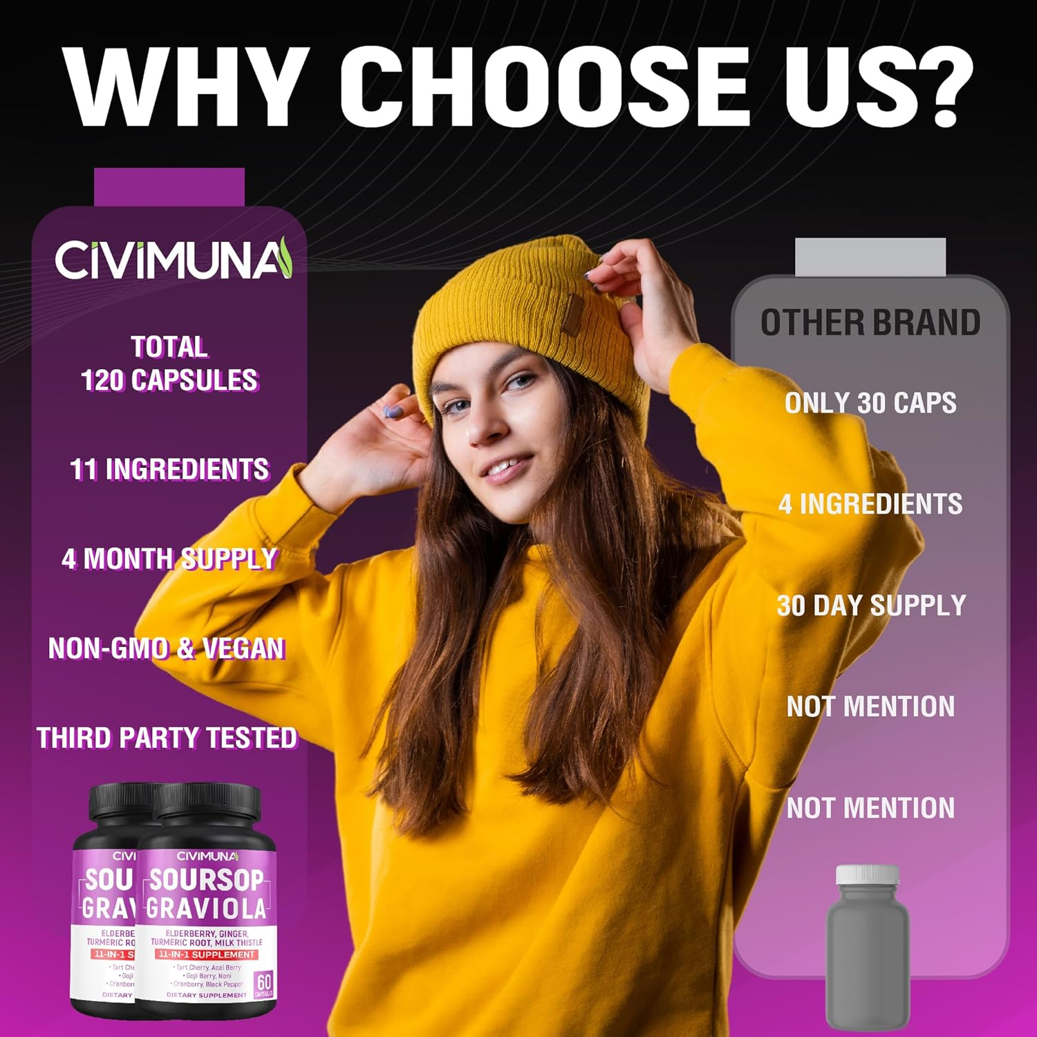 (2 Packs) Soursop Graviola Capsules 9450 Mg - Soursop Graviola, Elderberry, Turmeric Curcumin - 4 Months Supply image number 2