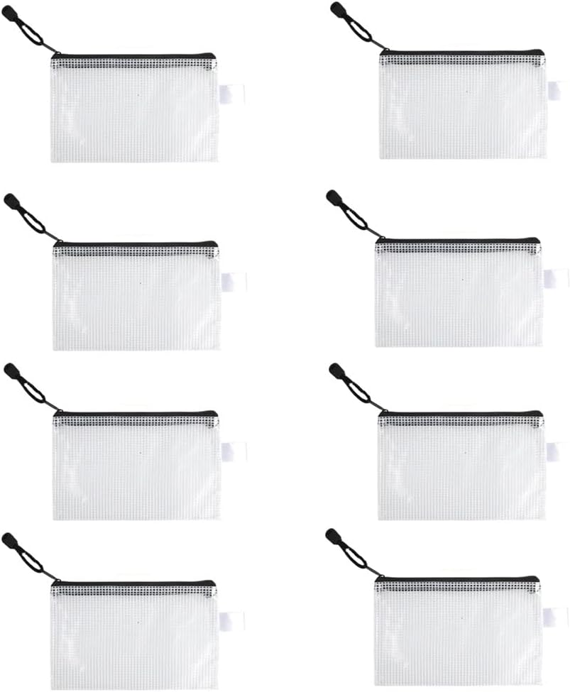 8 Pcs Zip File Bags, Transparent Mesh Zip Pen Pouch, A6 Size Zipper Bag, Multipurpose for Travel Storage, Office Appliances and Home Organize image number 4
