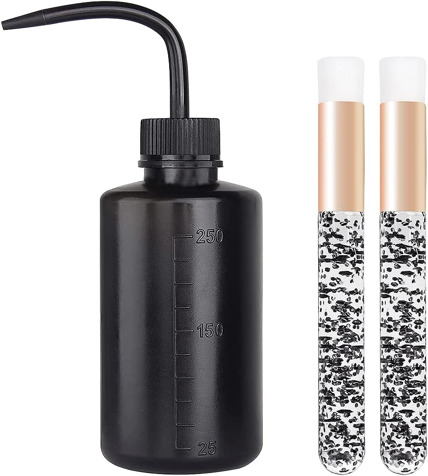 1Pcs 250 ML Plastic Satety Lash Cleaning Tatoo Wash Bottles 2PCS Nose Blackhead Facial Cleaning Shampoobrush for Eyelash Extension Supplies (White Bottle+Cleaning Brush)