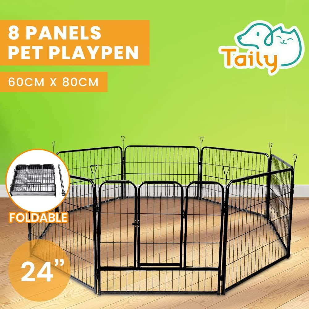 Taily Dog Playpen 8 Panel Pet Cage Puppy Pen Enclosure Fence Exercise Foldable Metal Play Yard 60CM image number 1