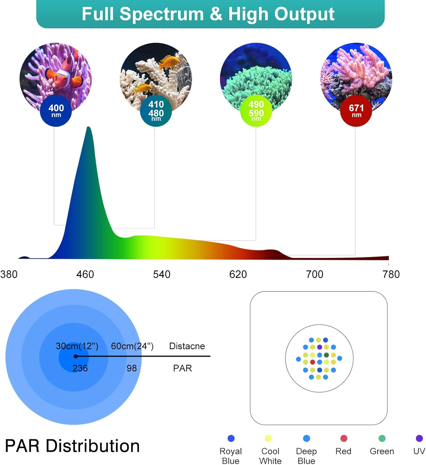 Lominie Marine Aquarium Light, 30W Nano Fish Light with RF Remote Control for 45-60Cm Marine Aquarium (P30,Saltwater)