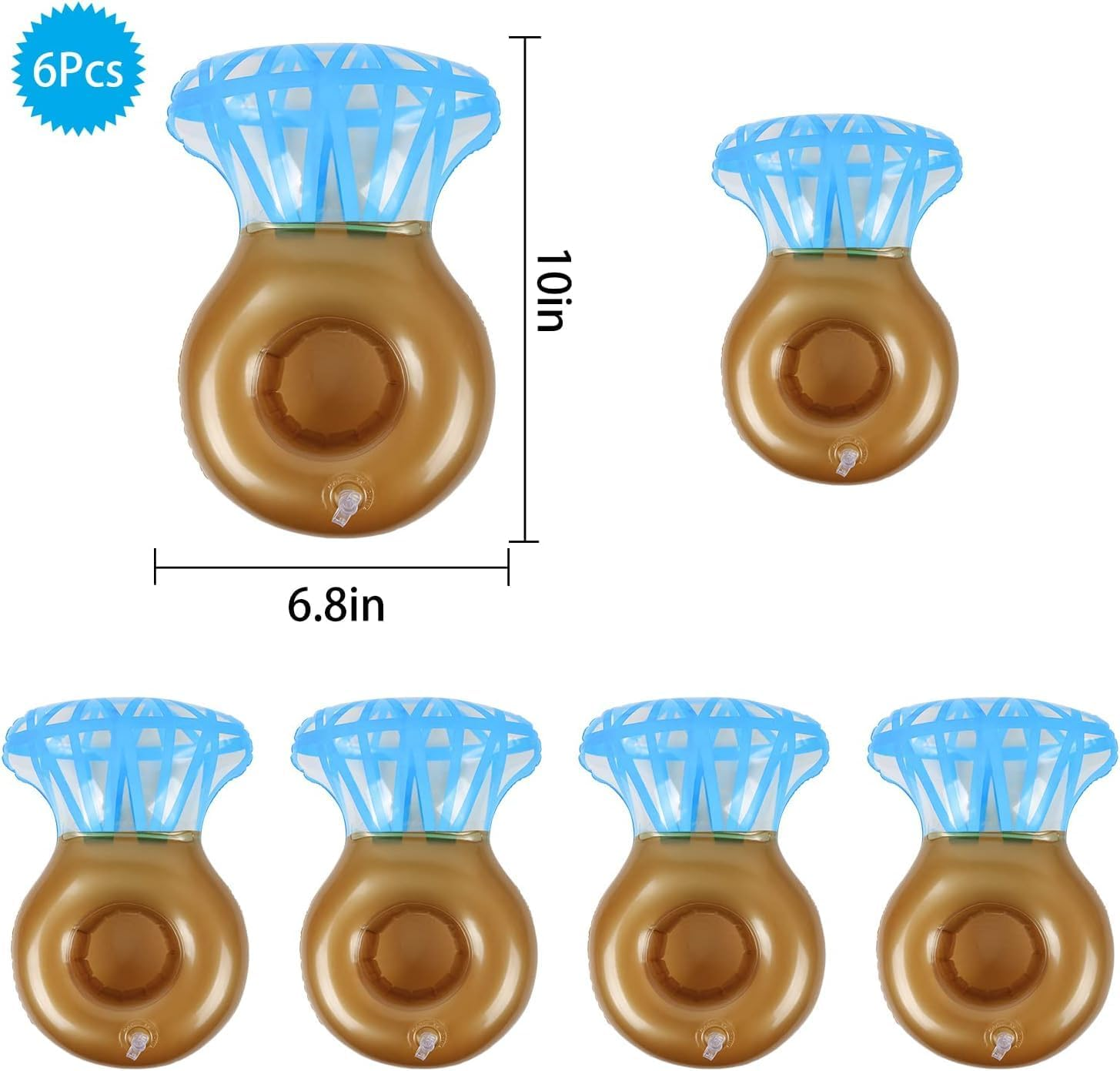 Pack of 6 Inflatable Drink Holder Pool, Diamond Pool Drink Holder Floating Set, Inflatable Floating Bottle Holder, Pool Accessories Fun for Summer Pool Party, Beach Theme Party image number 3