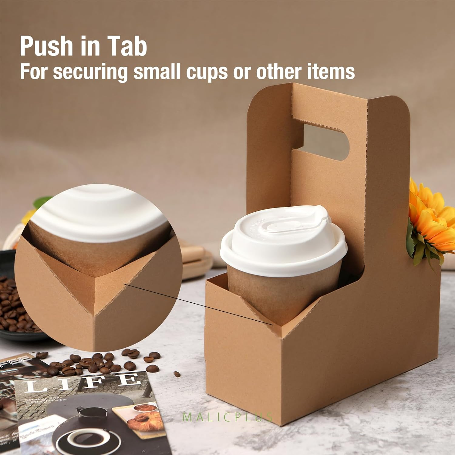 20 Drink Carrier with Handles to 2 Cups, Kraft Paperboard Drink Carriers of 12-20 Oz to Go Coffee Cup Holder, for Hot and Cold Cup Carrier, Takeout, Cafe and Restaurant Food Service Delivery image number 5