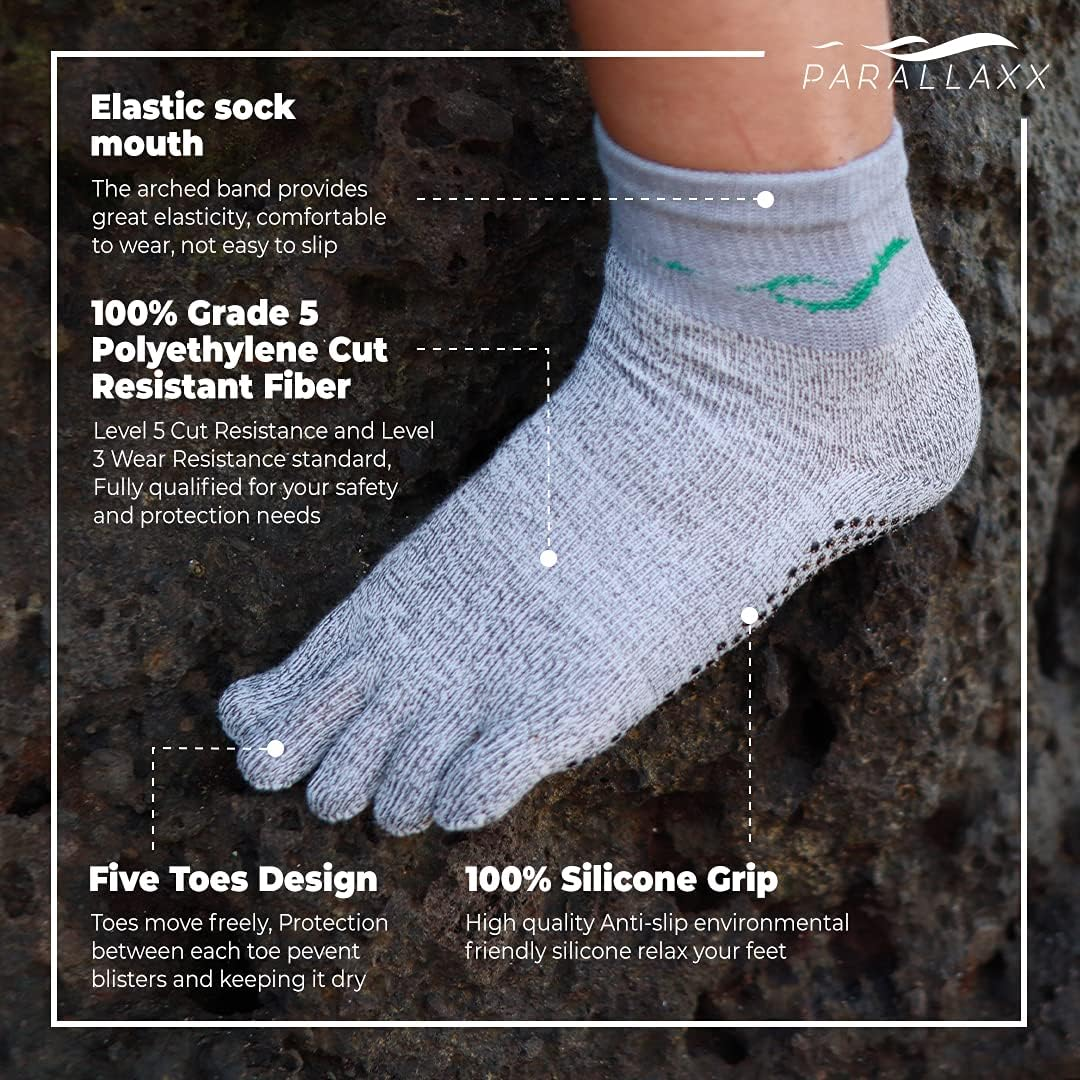Parallaxx Barefoot Action Socks - Cut Resistant Socks for Foot Protection, Toe Socks for Men and Women - Ideal for Kiteboarding, Surfing, Running, and Outdoor Activities image number 4