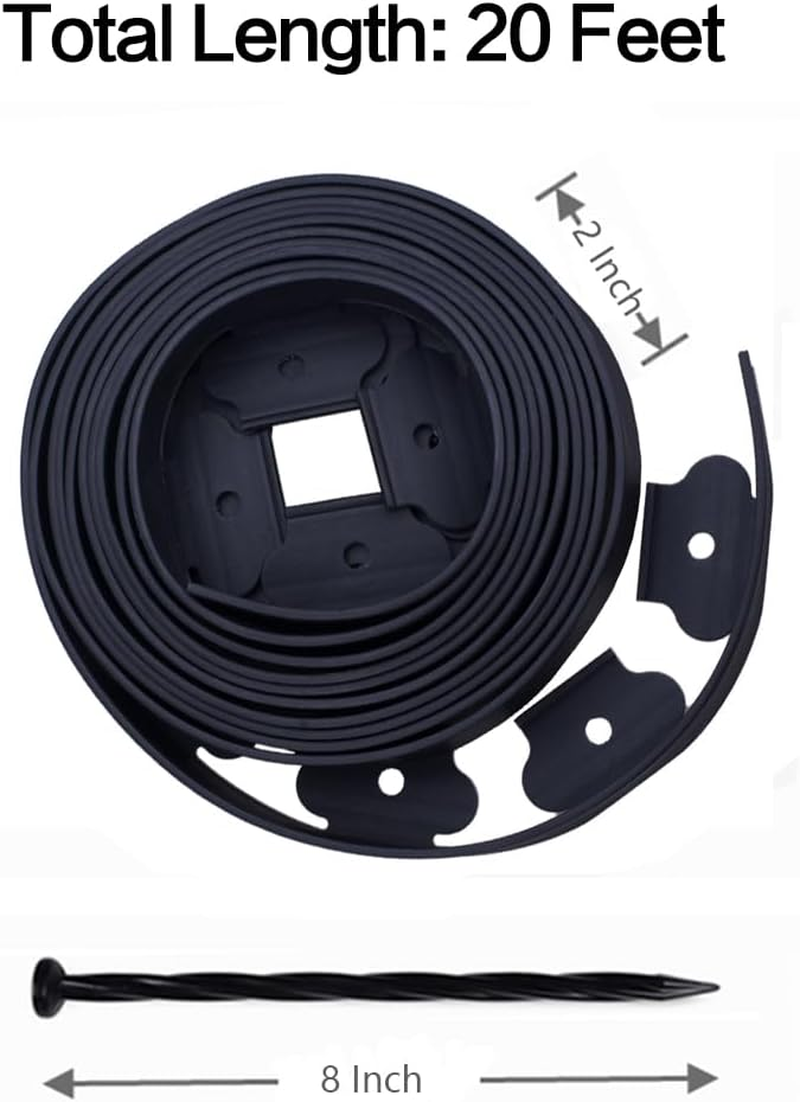 HOT Seal 2 Inch Tall Garden Landscape Edging Kit 20 FT, Bonus 20Pcs Spiral Spikes, Black Plastic Lawn Edging for Landscaping, Lawn, Yard, Flower Gardens Border