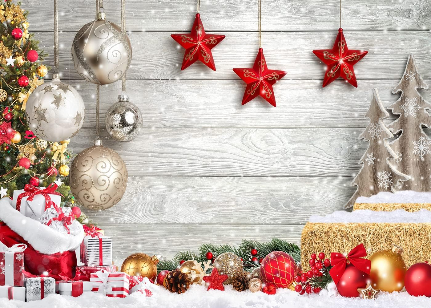Capisco Christmas Photography Backdrop White Wood Floor Backdrop Winter Snow Xmas Tree Balls Gift Family Festive New Year Photo Background Party Banner Supplies Decoration Backdrops 6X8Ft SCO456B image number 5