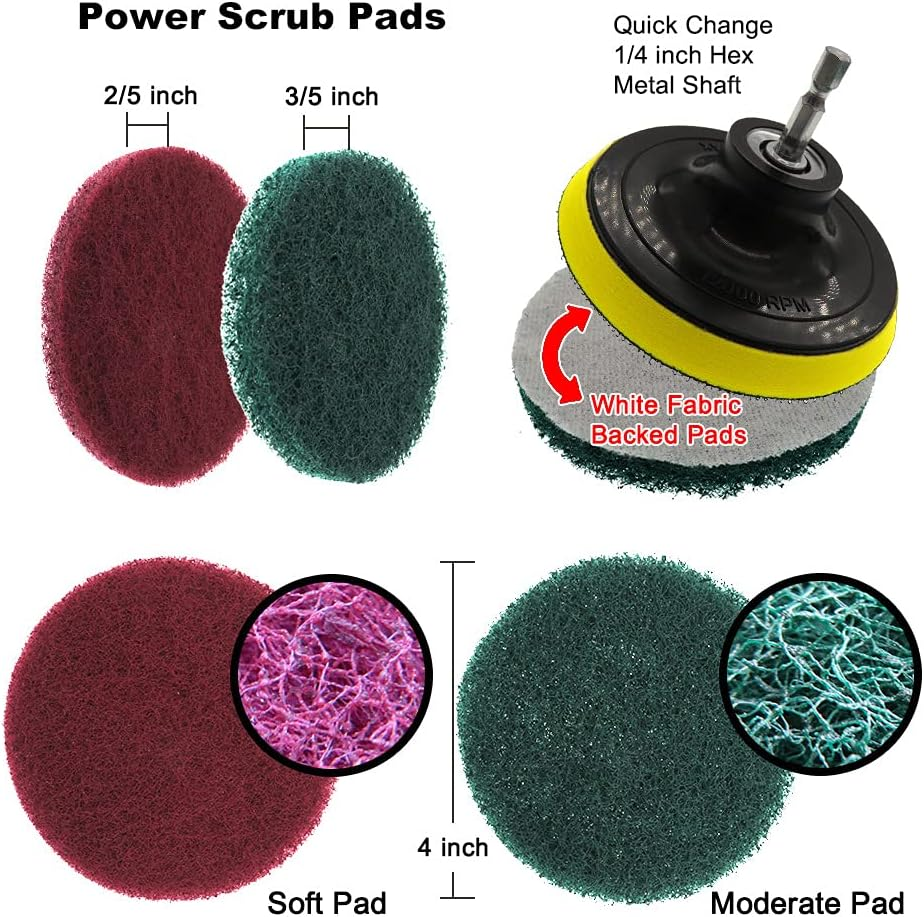 11Pcs Scrubbing Cleaning Kit 4-Inch Adhesive Plate Scrub Pads Scouring Pad Kit Compatible with Electric Drill for Carpet Glass Car Cleaning image number 2