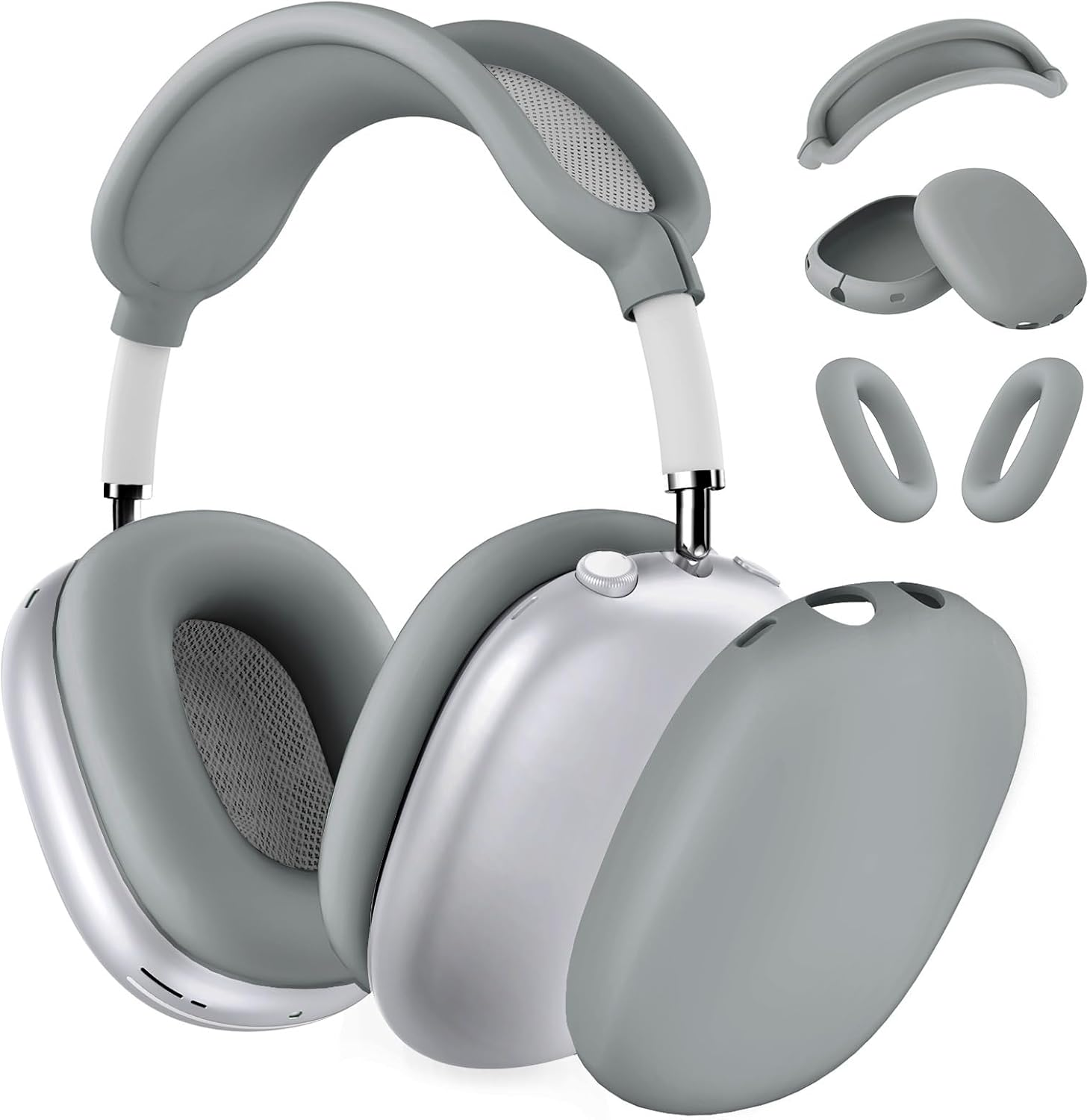 Silicone Case Cover for Airpods Max Headphones, Anti-Scratch Ear Pad Case Cover/Ear Cups Cover/Headband Cover for Airpods Max, Accessories Soft Silicone Skin Protector for Apple Airpods Max (Gray)