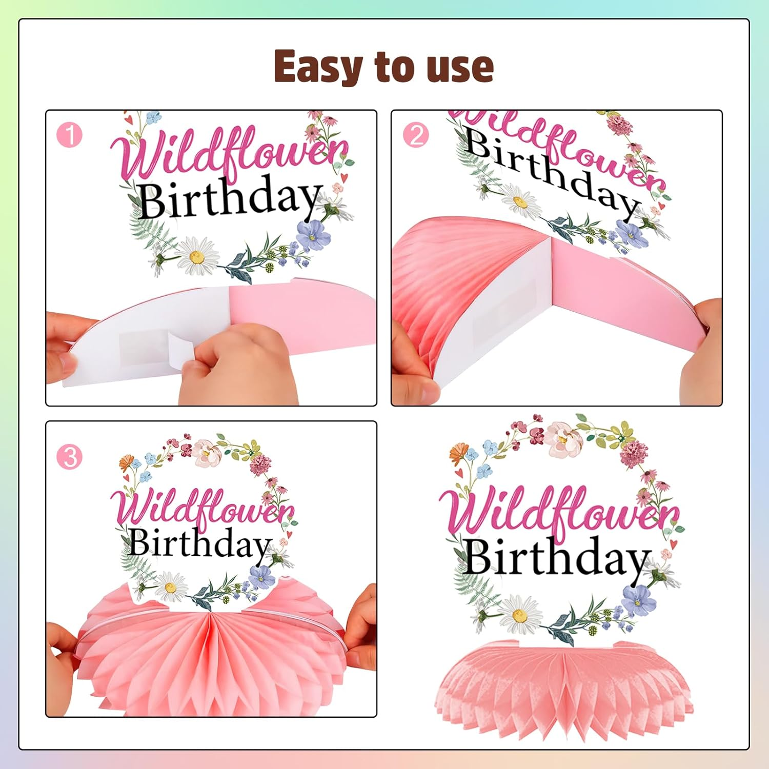 Flower Birthday Table Decorations - 9PCS Wildflower Birthday Party Decorations Spring Birthday Party Table Decor Supplies Floral Birthday Party Honeycomb Centerpiece Decorations for Girls Women image number 3