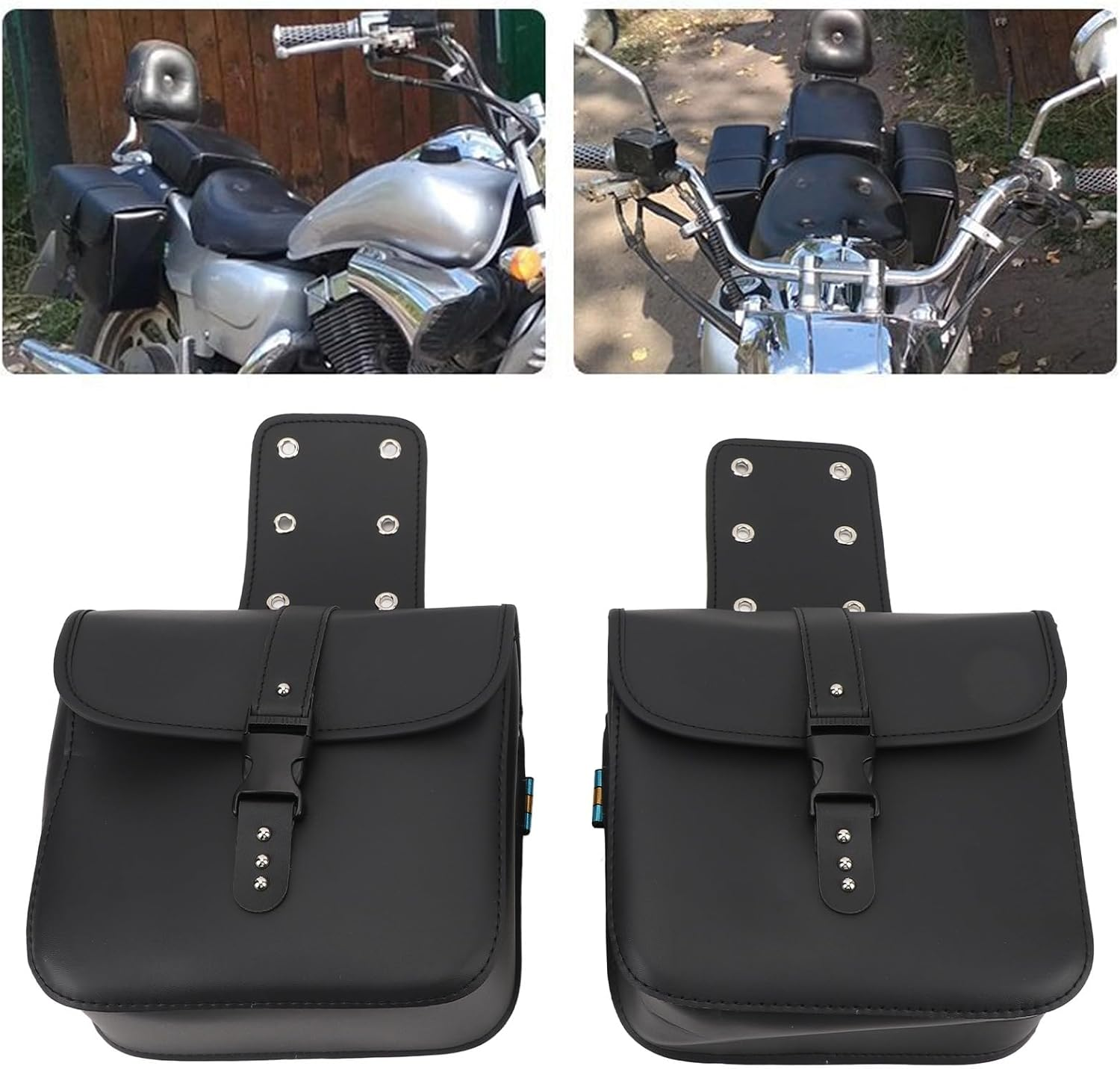 Motorcycle Saddlebags, High Capacity with Rope, Waterproof PU Leather Saddle Bags 1 Pair, Universal Motorbike Side Bag, Easy Installation, Black image number 5