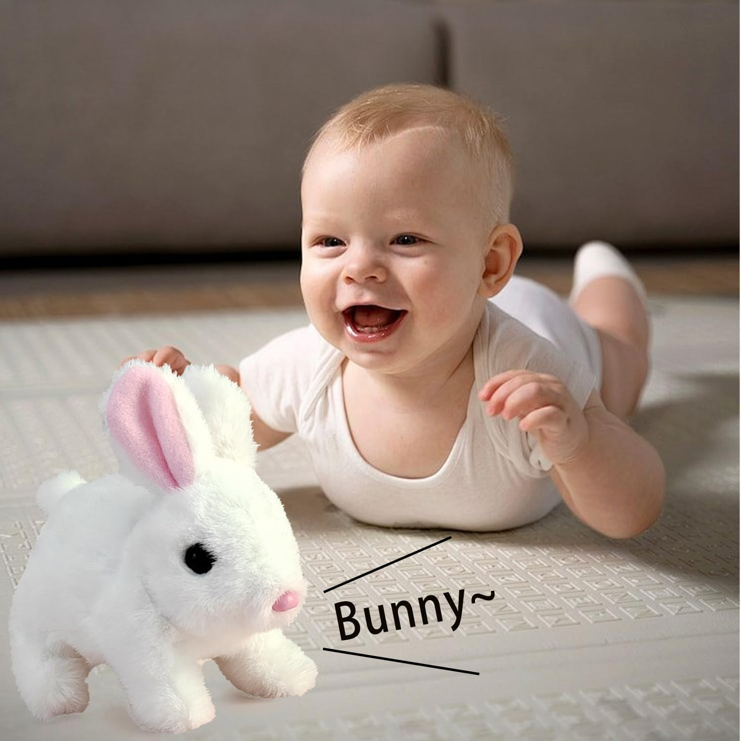Plush Interactive Toy,Hopping Rabbit Interactive Electronic Pet Plush Bunny Toy with Sounds and Movements,Animated Walking Wiggle Ears Twitch Nose for Toddlers Birthday,Companion Animal for Kids image number 1