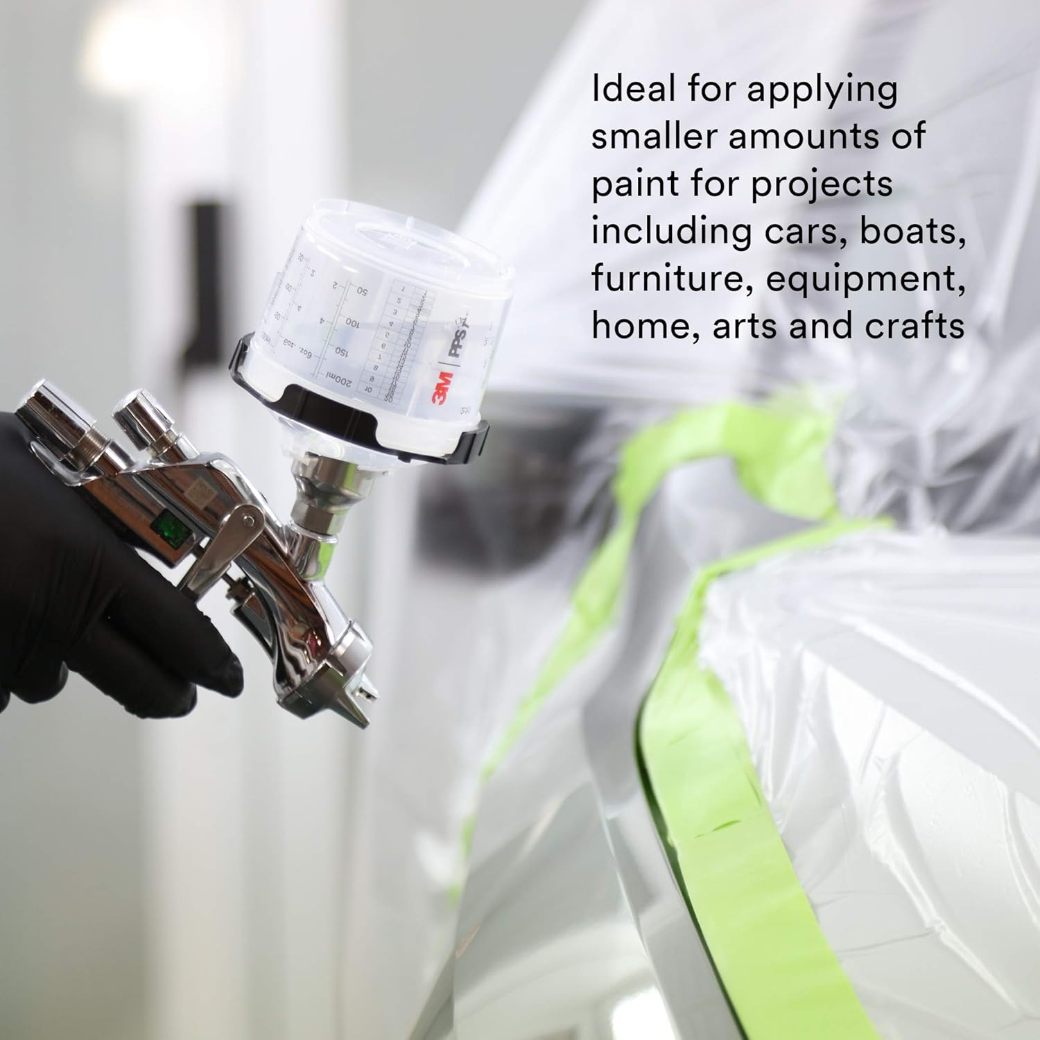 3M PPS 2.0 Spray Gun Cup, Lids and Liners Kit, 26114, Mini, 6 Ounces, 200-Micron Filter, Use for Cars, Furniture, House and More, 1 Paint Cup, 50 Disposable Lids and Liners, 32 Sealing Plugs, White image number 3