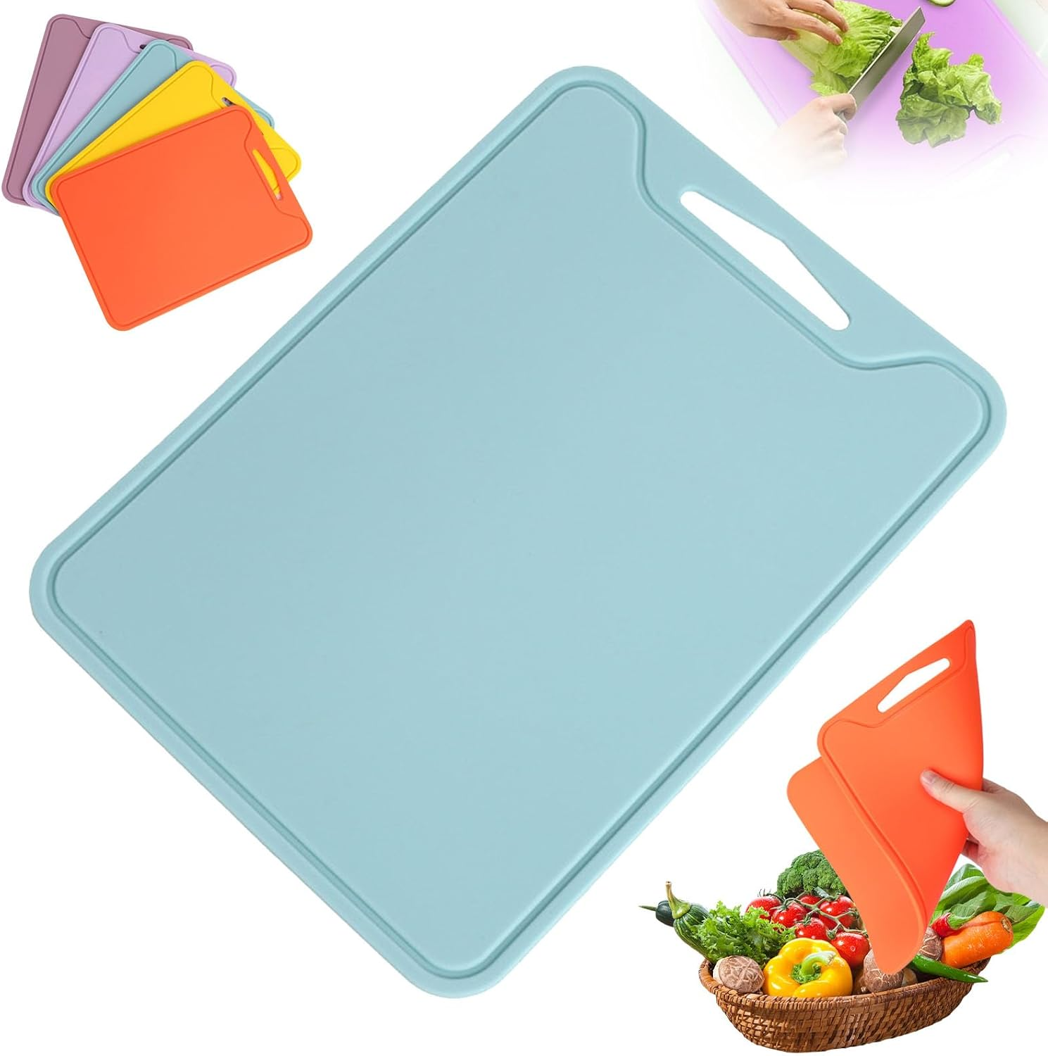 Korea Thick Silicone Cutting Board, Double-Sided Usable, Non-Slip, Juice Groove