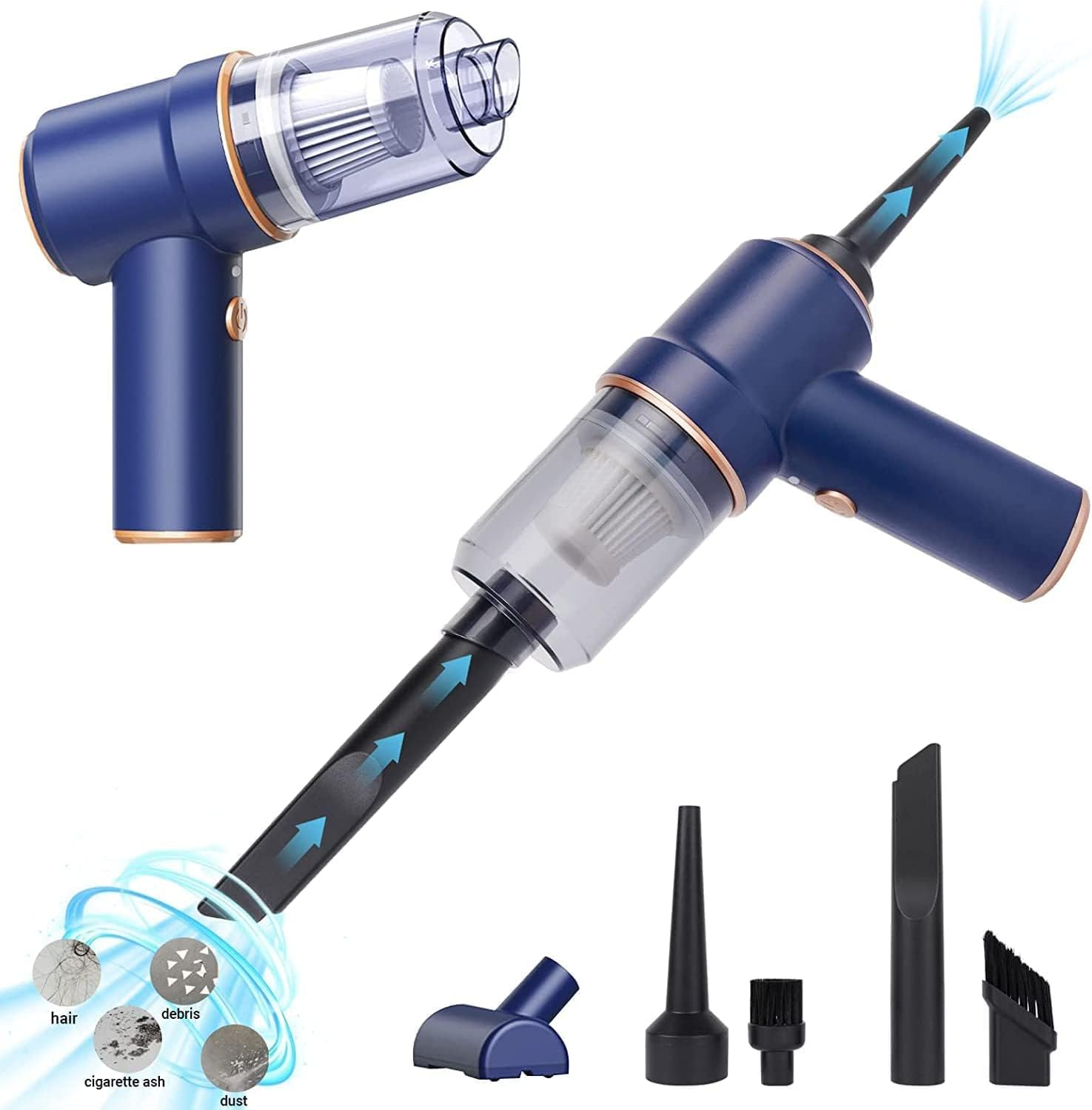 Car Vacuum Cleaner Cordless, Rechargeable Handheld Vacuum&Air Duster, 9000PA Suction 120W Wet/Dry Use Portable Vacuum Cleaner with Multi-Nozzles and Floor Brush for Vehicle/Home/Office image number 6