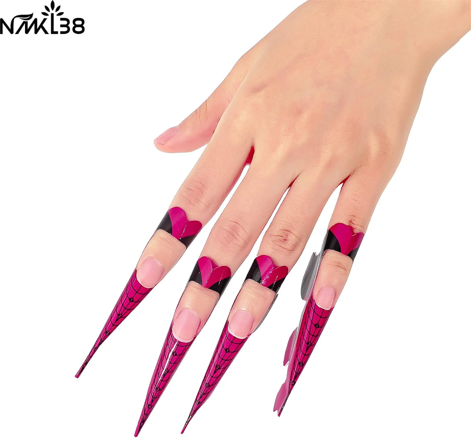 NMKL38 100PCS Adhesive Stiletto Nail Forms System for UV Gel Acrylic Nail Tips Extension (Red Fish) image number 2