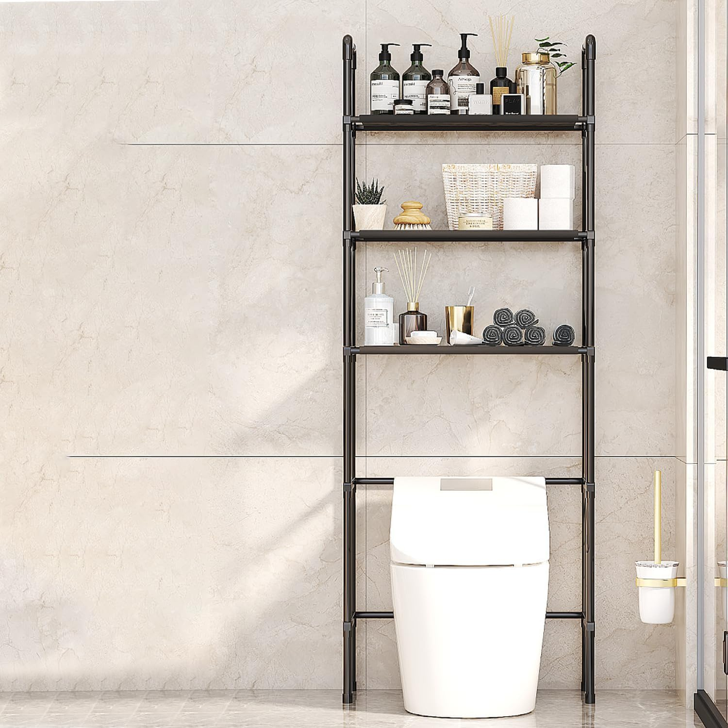 Over the Toilet Storage Rack,3 Tier Bathroom Shelf Organizer over Toilet Storage,Above Toilet Storage Rack,Space Saver,Easy to Assemble,Fit Most Toilets image number 5