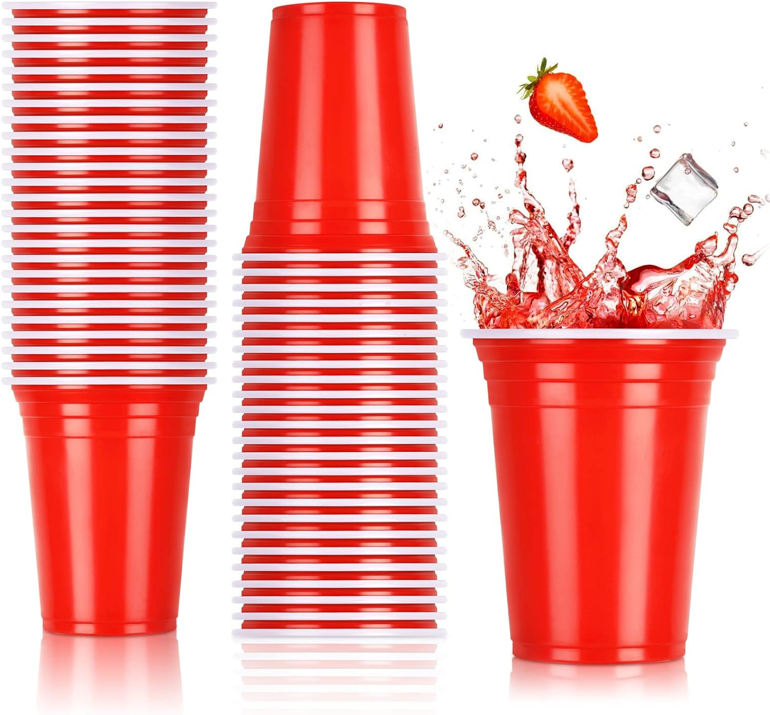 Enginer 150 Pcs Party Plastic Red Cups - 12Oz Reusable Red Plastic Cups Water Cup Milk Coffee Tea Cola Cup for Camping Christmas Birthday Wedding Festival Children Party image number 5