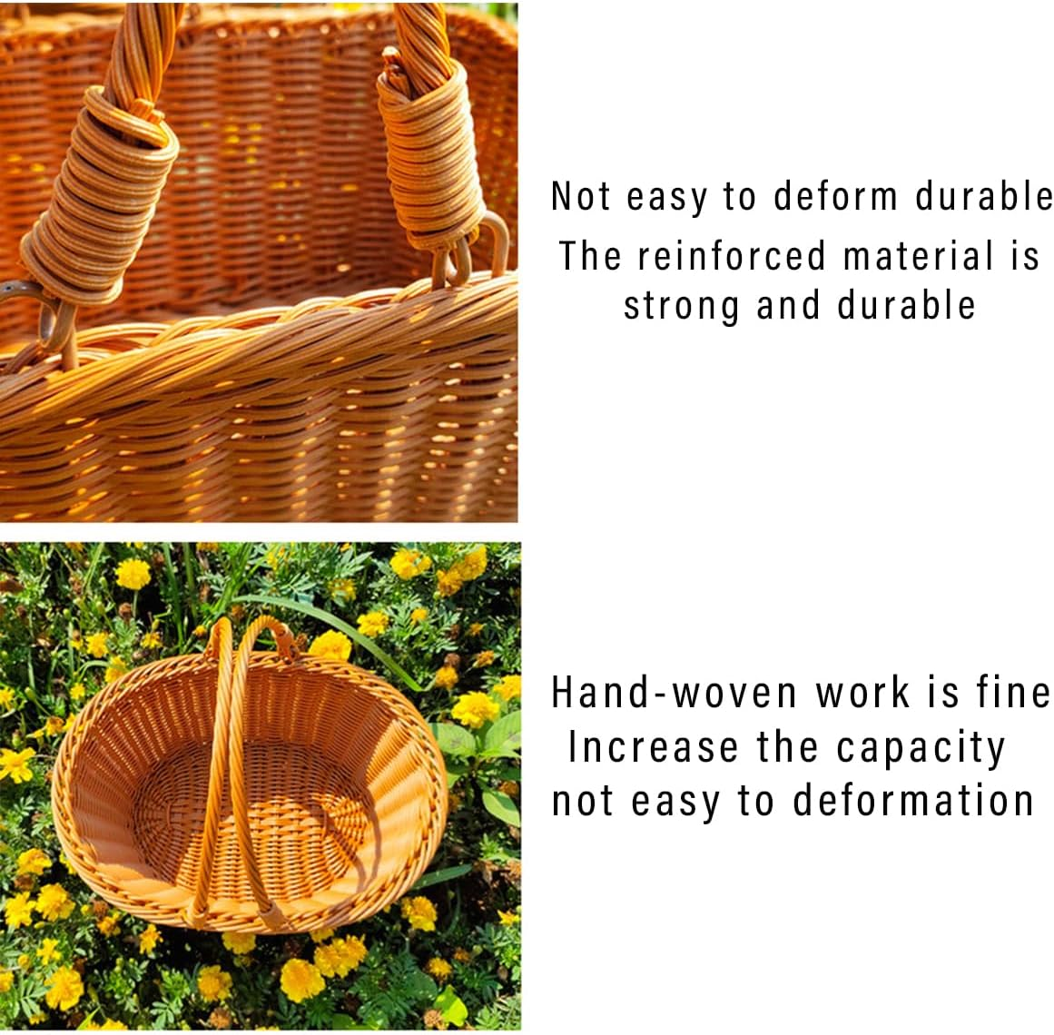 AIMALL 1 Piece Rattan Picnic Basket 10.6X13.8X5.9 Inches Handwoven Portable Basket for Outdoor, Supermarket Shopping, Storage and Pastoral Picking image number 5