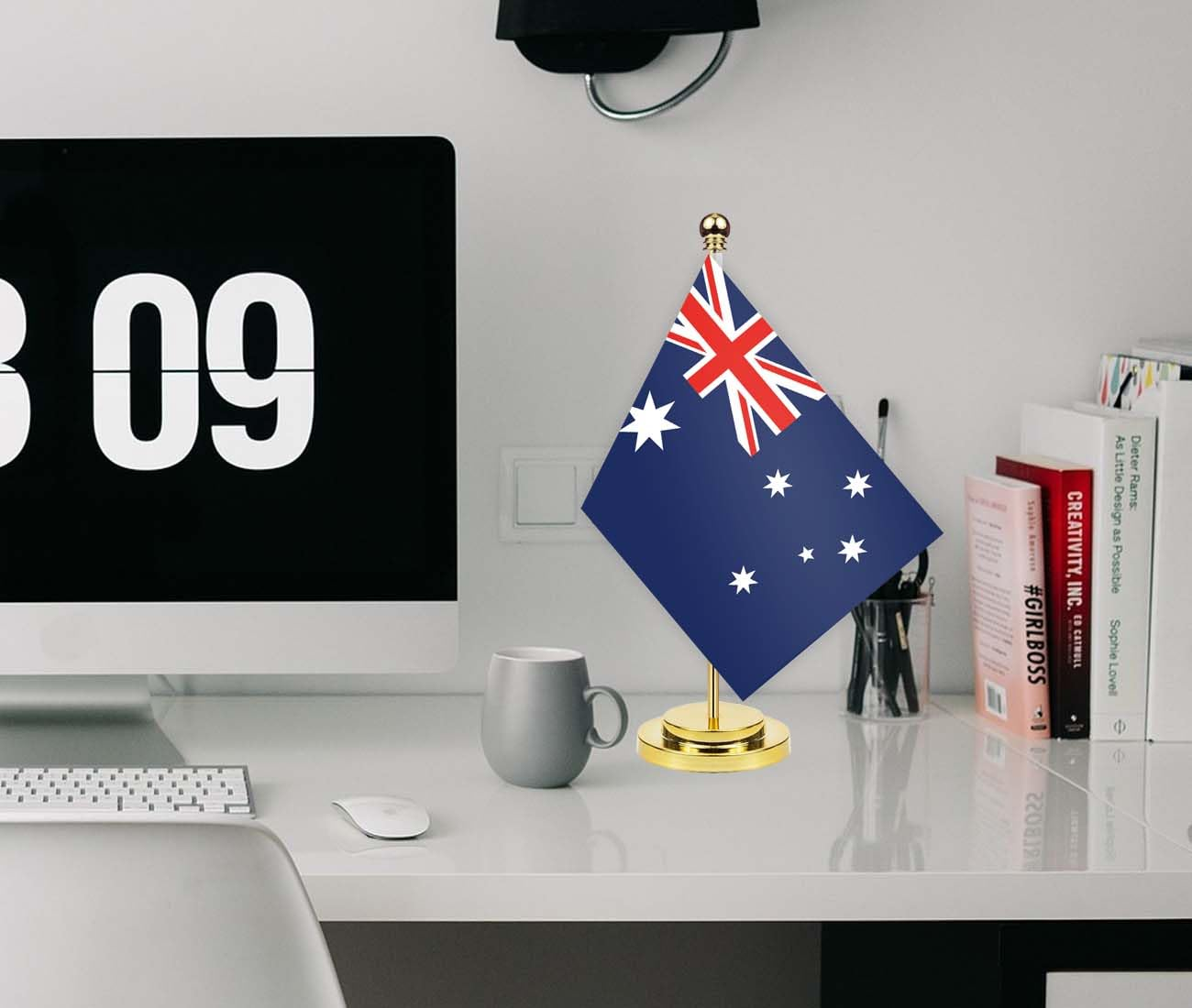 Australia Desk Flag,12 Inch Tall Small Australian Indoor Banner,Tiny Printing Decor for Office Home Table Meeting with Golden Metal Pole Base image number 2