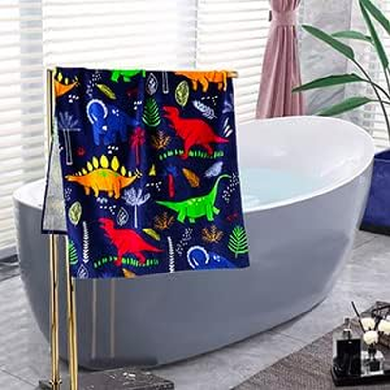 YIFONTIN Beach Towel for Kids, 100% Cotton Soft Blanket Throw, 24&rdquo; X 48&rdquo; Dinosaur Terry Towel for Travel, Beach, Swimming, Bath, Camping, and Picnic.