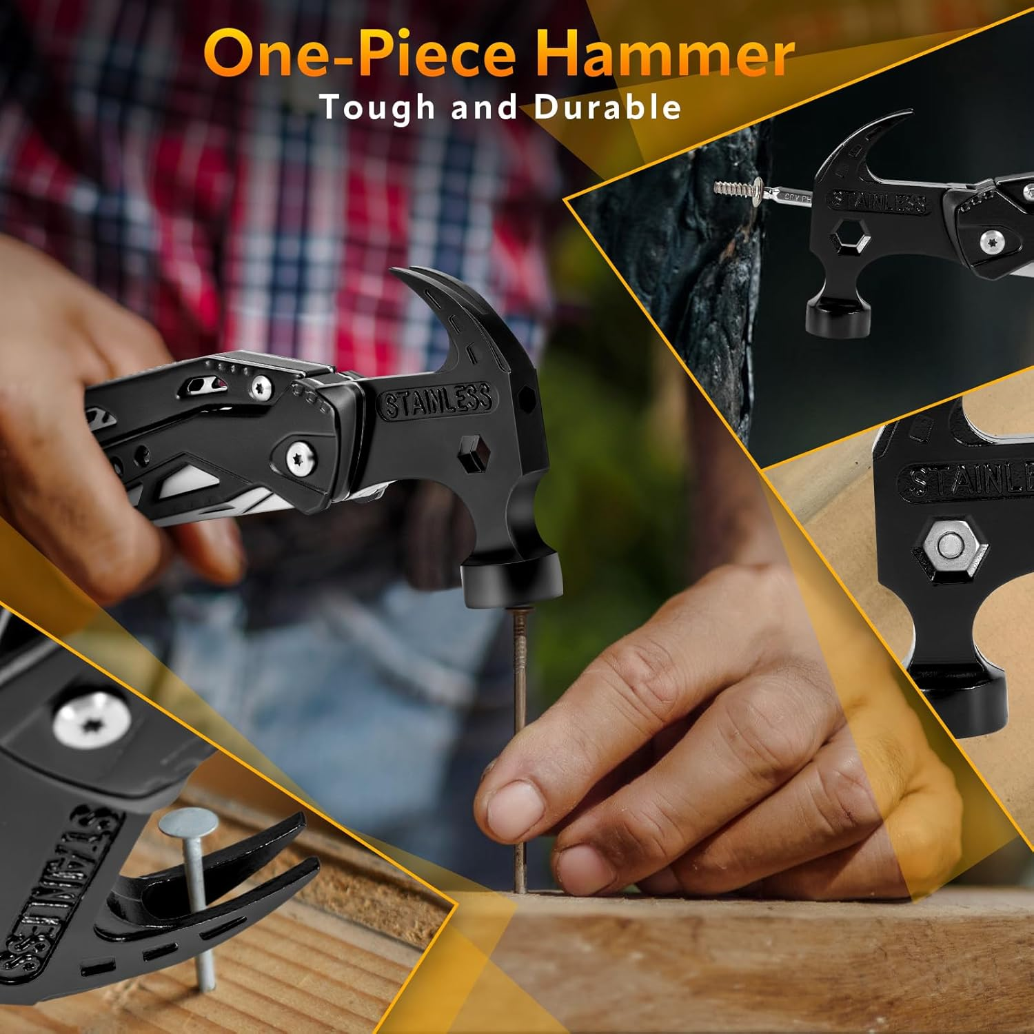 15 in 1 Multitool Claw Hammer Camping Accessories Gifts for Men Stocking Stuffers Multi Tool with Screwdrivers, Pliers, Pincers, All in One Cool Gadgets for Survival Camping Hiking Outdoor image number 2