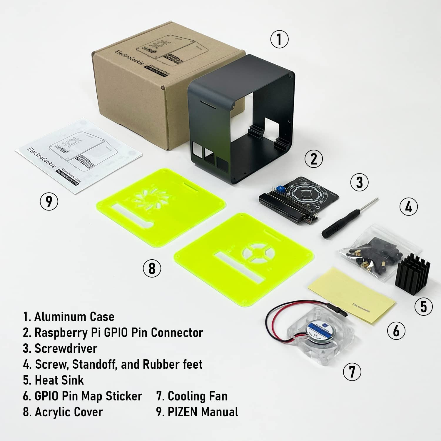 Electrocookie Raspberry Pi 4 Case, Aluminum Mini Tower Case with Cooling Fan and Color Changing Ambient Light (Black Neon) - 1.Matte Black image number 2