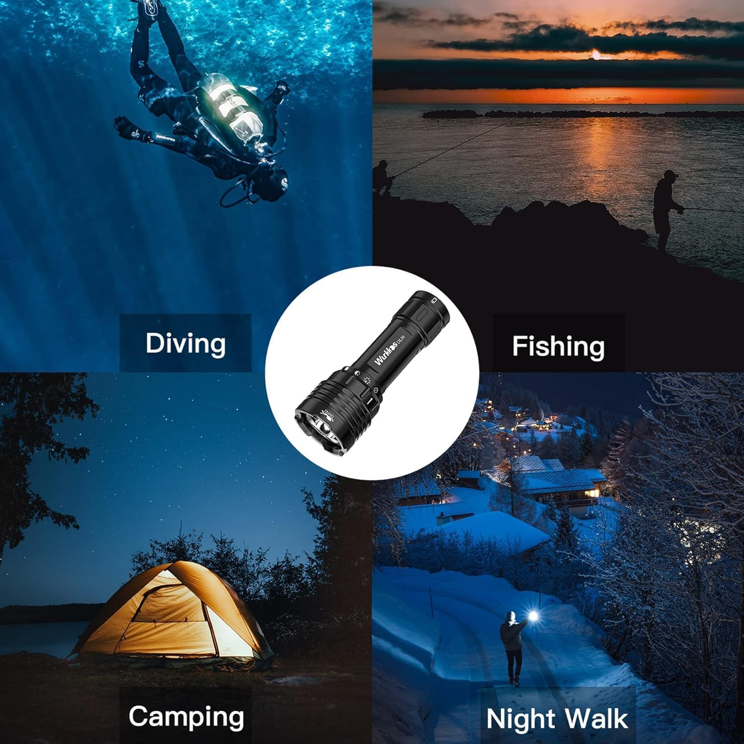 Wurkkos DL30 Diving Light, 3600 Lumens Rechargeable Underwater Torch, IPX8 Waterproof, 3 X CRI 90 LH351D LED with Charger image number 3