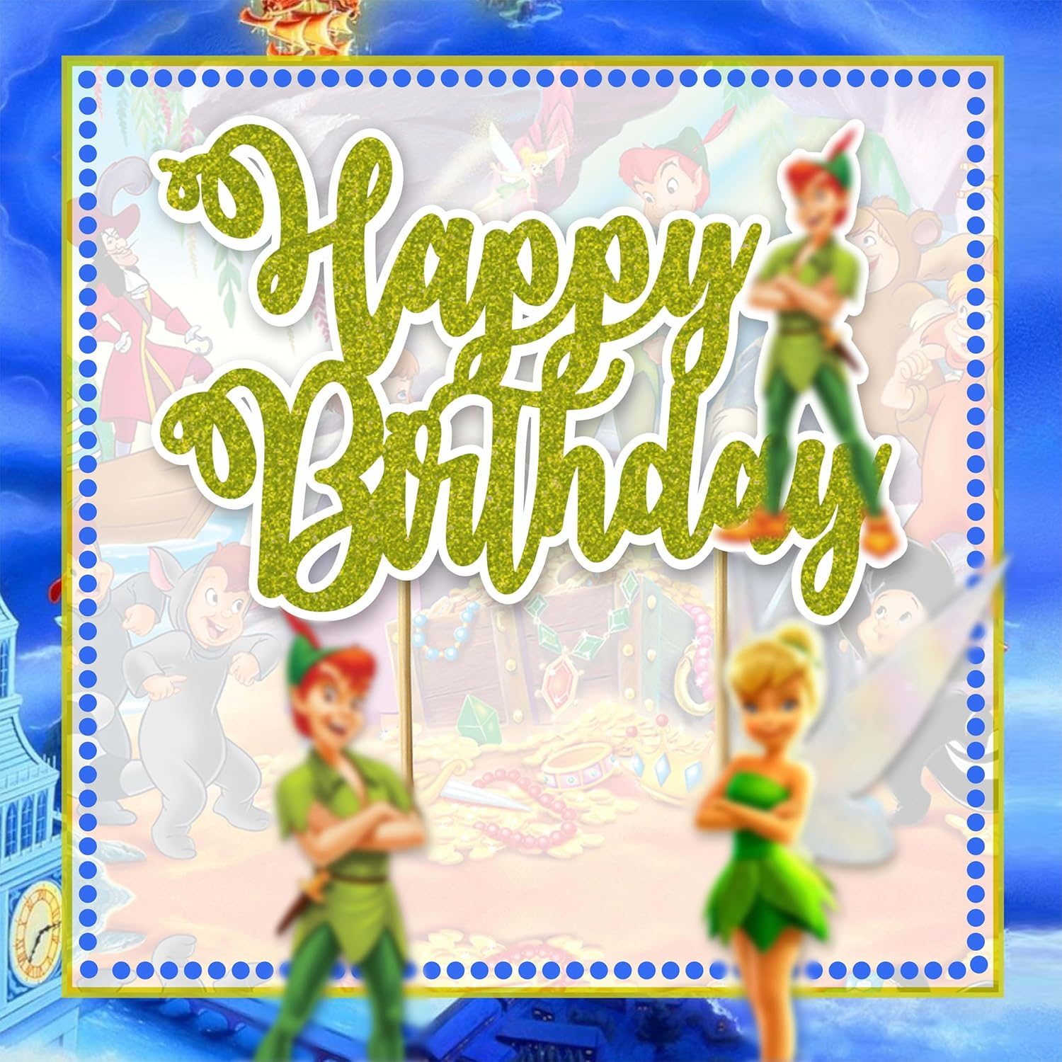 Petr Pan Happy Birthday Cake Topper &ndash; Neverland-Themed Party Decoration for Kids, Baby Showers, or Fantasy-Themed Celebrations​