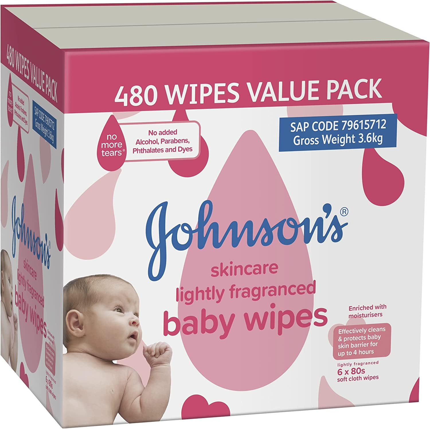 Johnson'S Baby Skincare Lightly Fragranced Baby Wipes 6 X 80 Pack|Enriched with Moisturisers|Hydrates, Nourishes & Protects Baby Skin Barrier image number 4