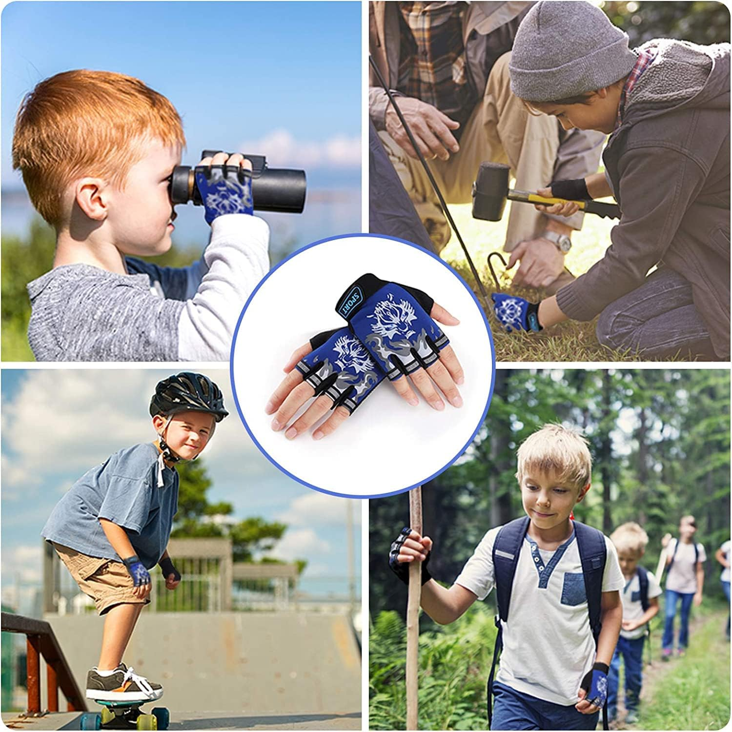 JZS Kids Fingerless Cycling Gloves Breathable Non-Slip Child Riding Gloves Half Finger Outdoor Sports Gloves Fishing Bicycle Roller Skating Hunting Climbing for Girls Boys image number 5