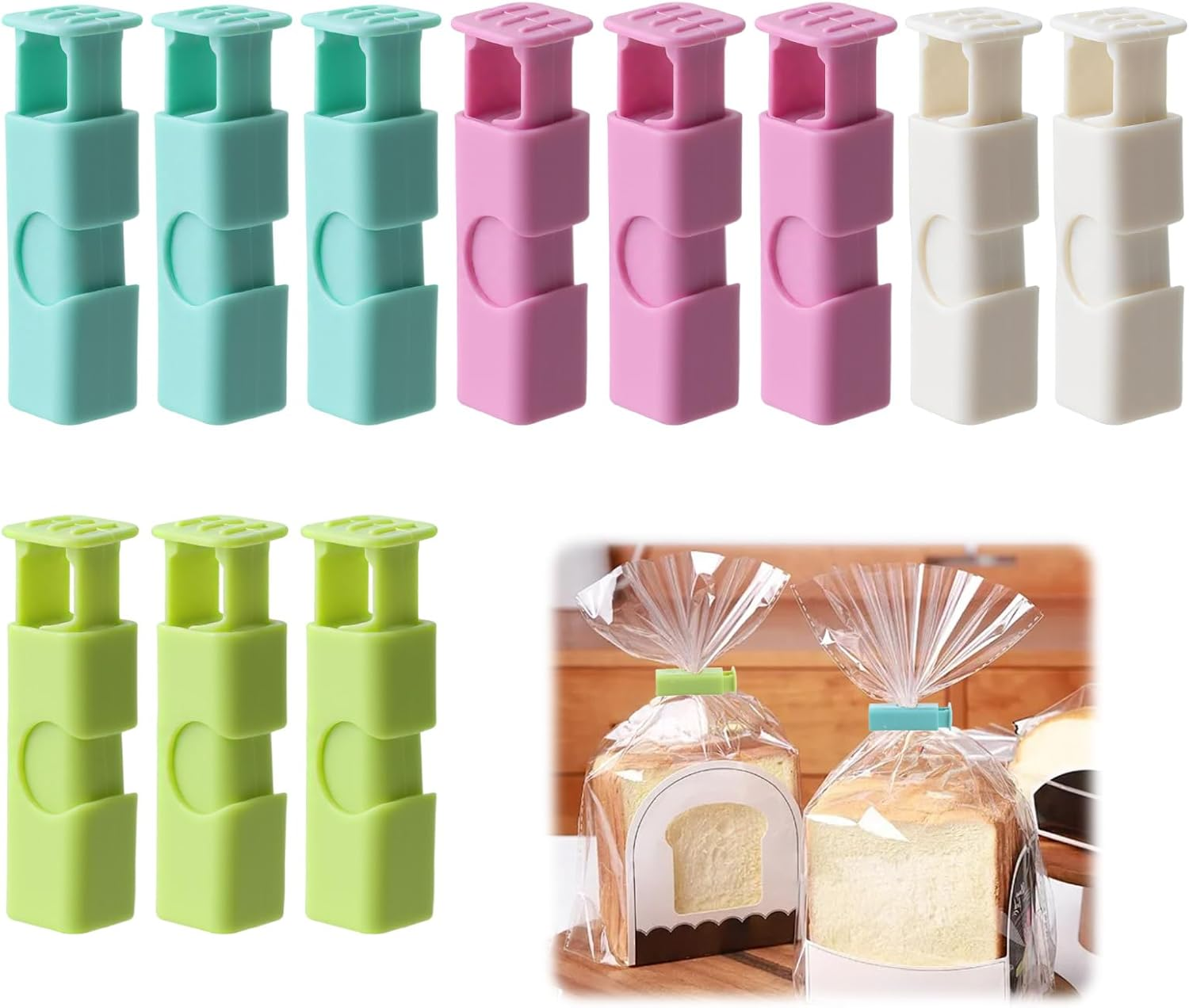 12 Pack Bread Bag Clips, Keep Food Fresh Reusable Plastic Clips for Chips, Snacks, Rice, Nuts & Beans, Easy Squeeze Lock Seal, Pantry Kitchen Picnic Storage (Multi-Color) (12) image number 1