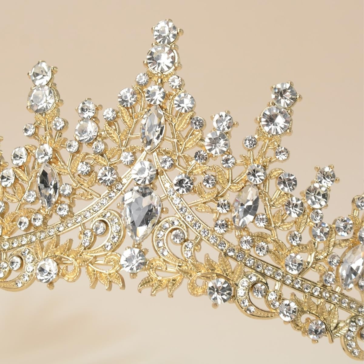 AIMALL Luxury Bridal Crown, Full Diamond Crystal Headband, 5.9 Inches Wide, Available in 6 Colors, Perfect for Weddings and Special Occasions - Gold-White image number 2